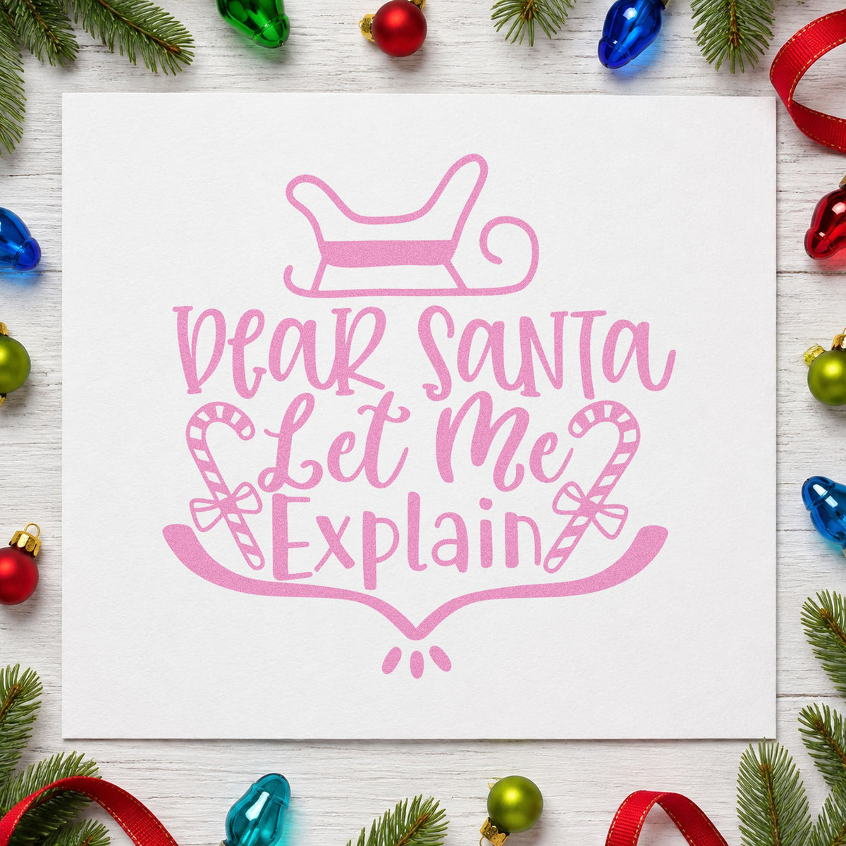 Dear Santa Let Me Explain craft stamp in purple ink on cardstock, an easy option for road trip album page.