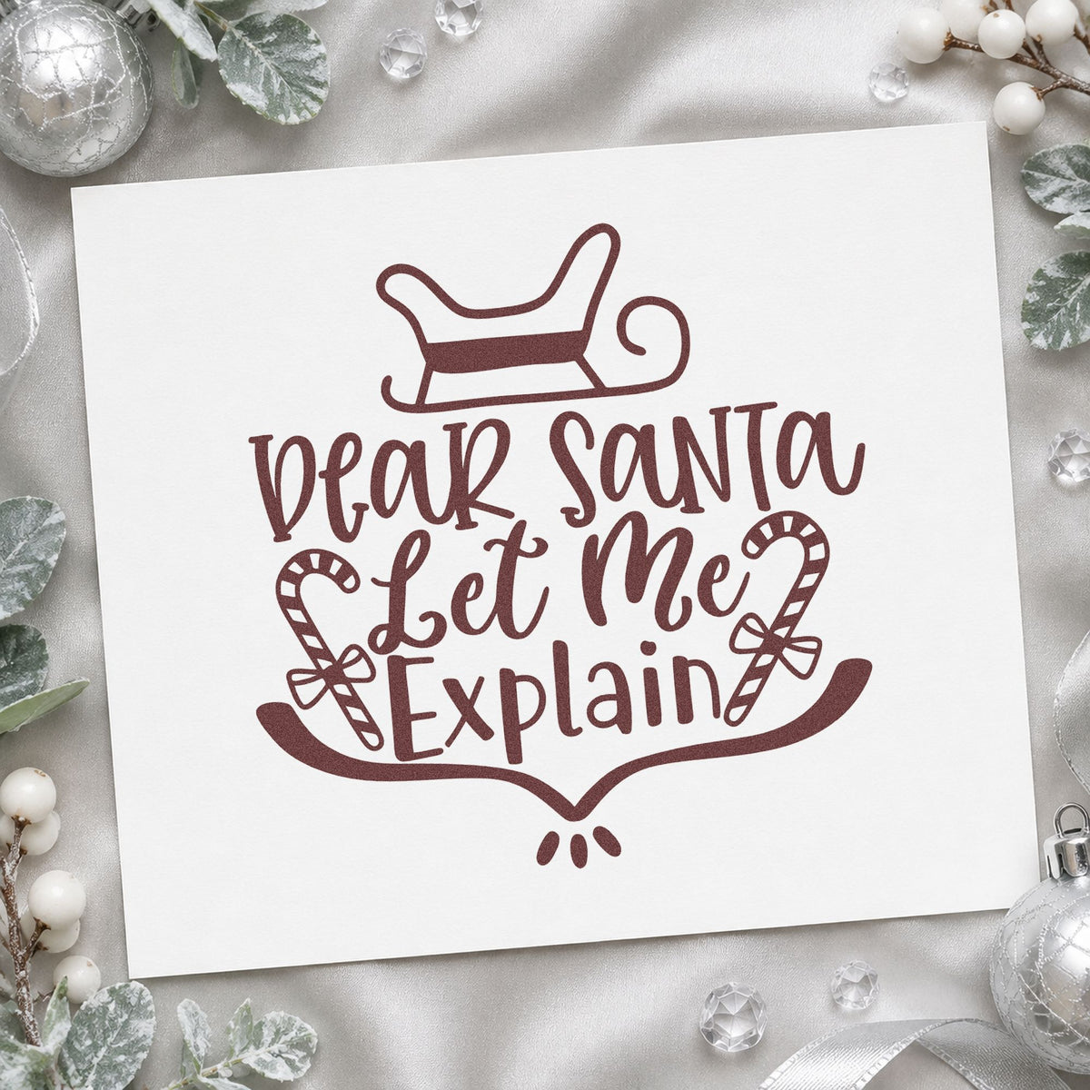 Dear Santa Let Me Explain rubber stamp printed in brown ink, ready for delay log sheet and similar paper crafts.
