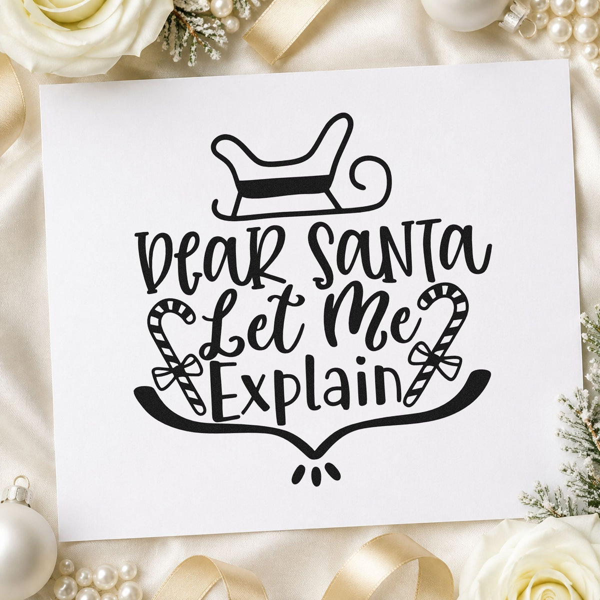 Dear Santa Let Me Explain rubber stamp printed in black ink, ready for sleigh and canes cards and similar paper crafts.
