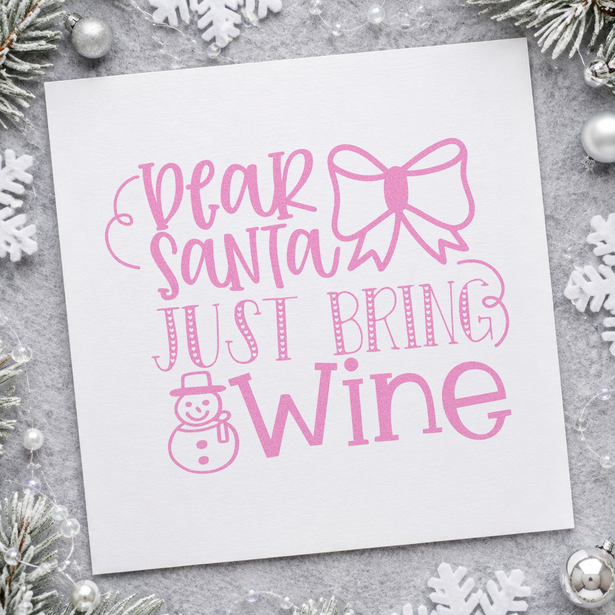 Dear Santa Just Bring Wine craft stamp in purple ink on cardstock, an easy option for cellar album page.