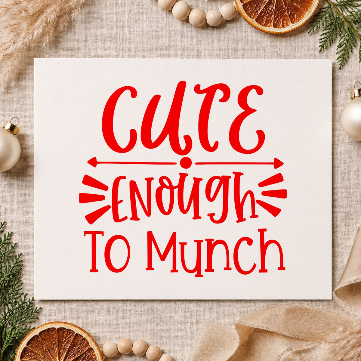 Cute Enough To Munch craft stamp in red ink on cardstock, an easy option for bib panel printing.