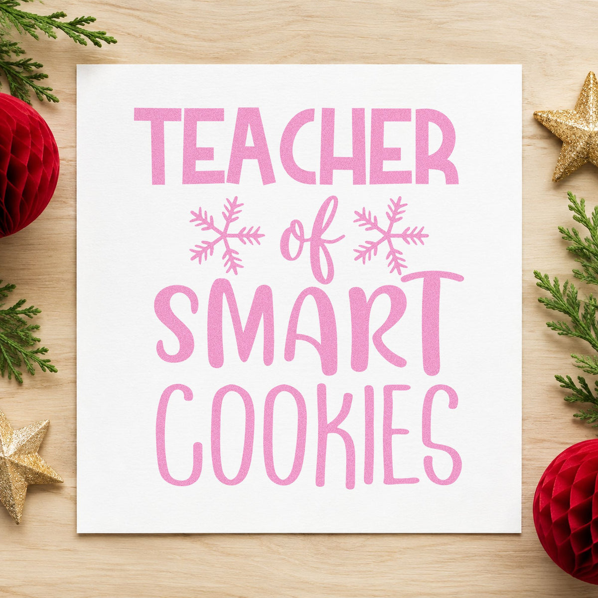 Teacher Of Smart Cookies craft stamp in purple ink on cardstock, an easy option for class year album.