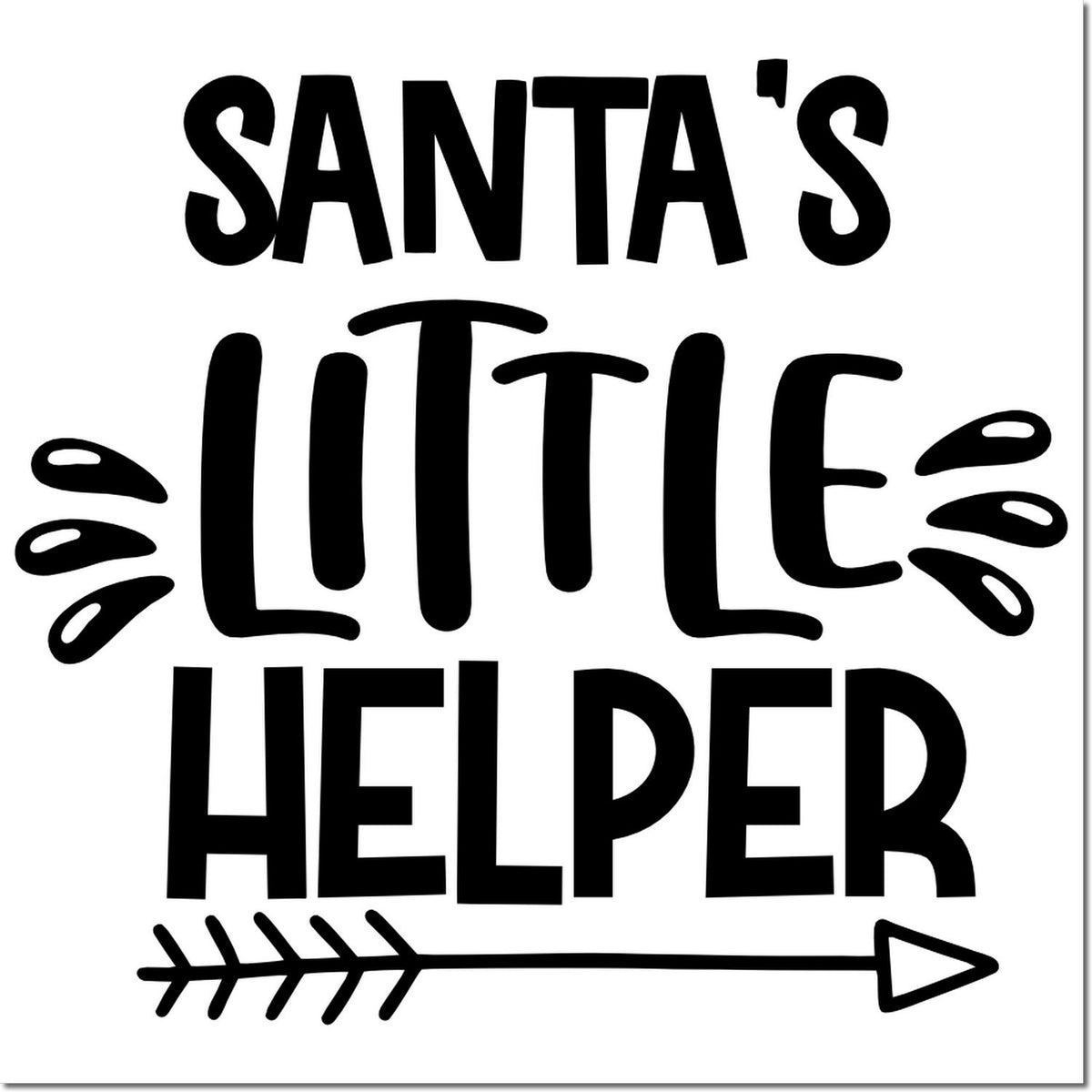 Black Santas Little Helper stamp seal design with playful lettering and arrow on white background.