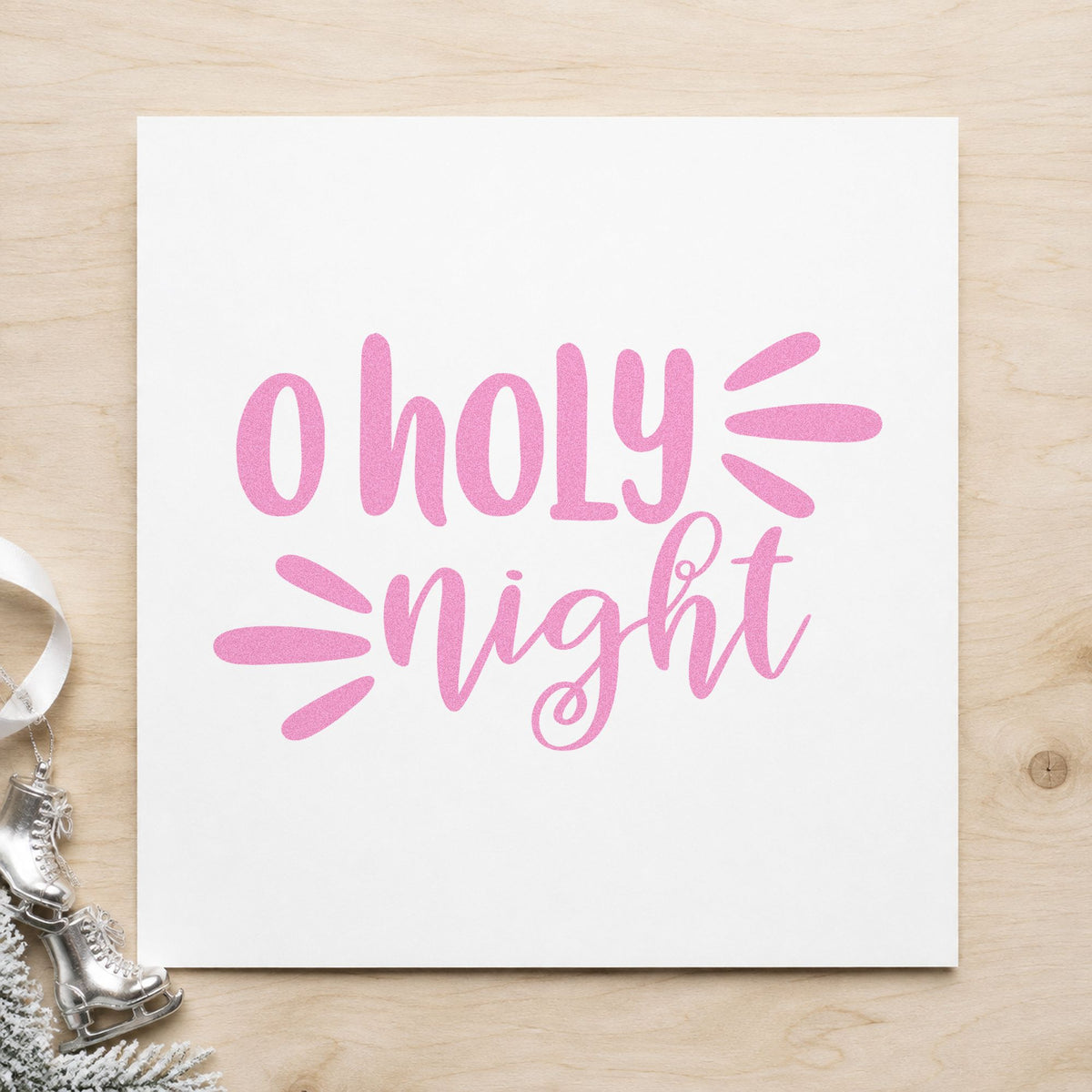 O Holy Night Script craft stamp in purple ink on cardstock, an easy option for service album page.