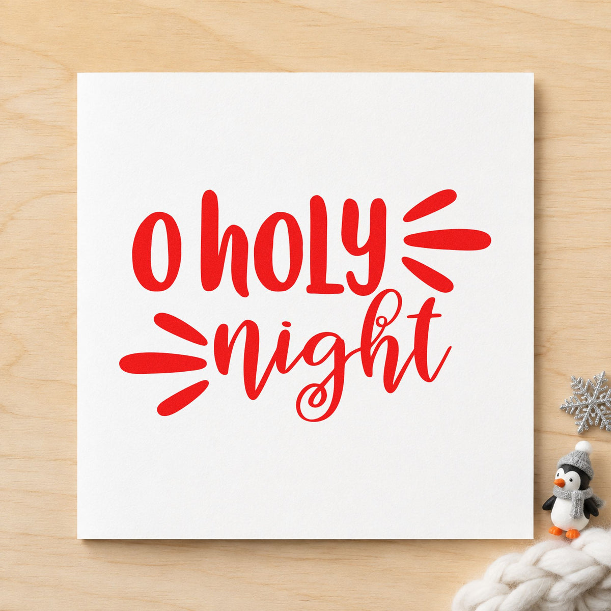 O Holy Night Script rubber stamp shown in red ink, stamped for projects such as shelf side labels.