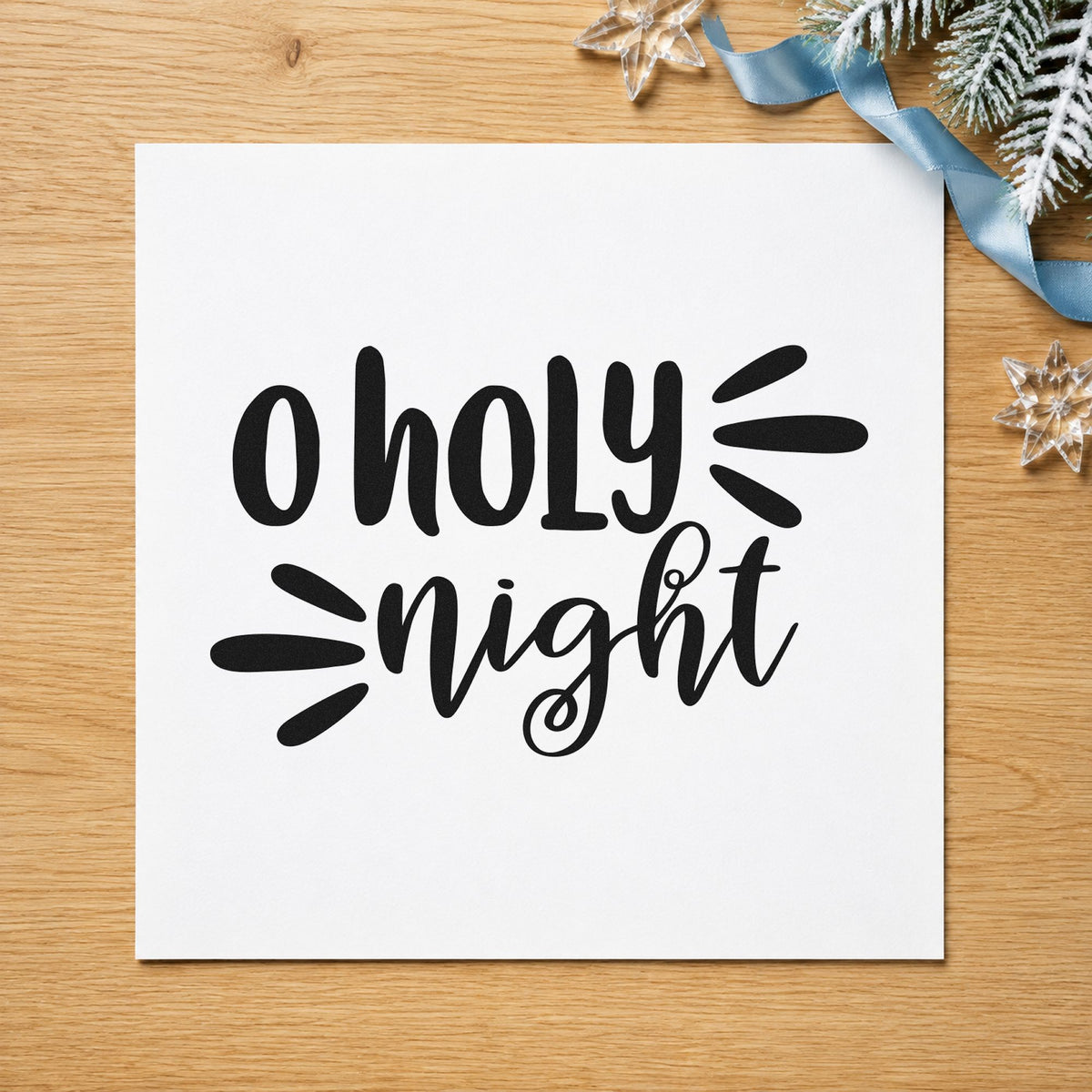 O Holy Night Script rubber stamp printed in black ink, ready for side strokes cards and similar paper crafts.
