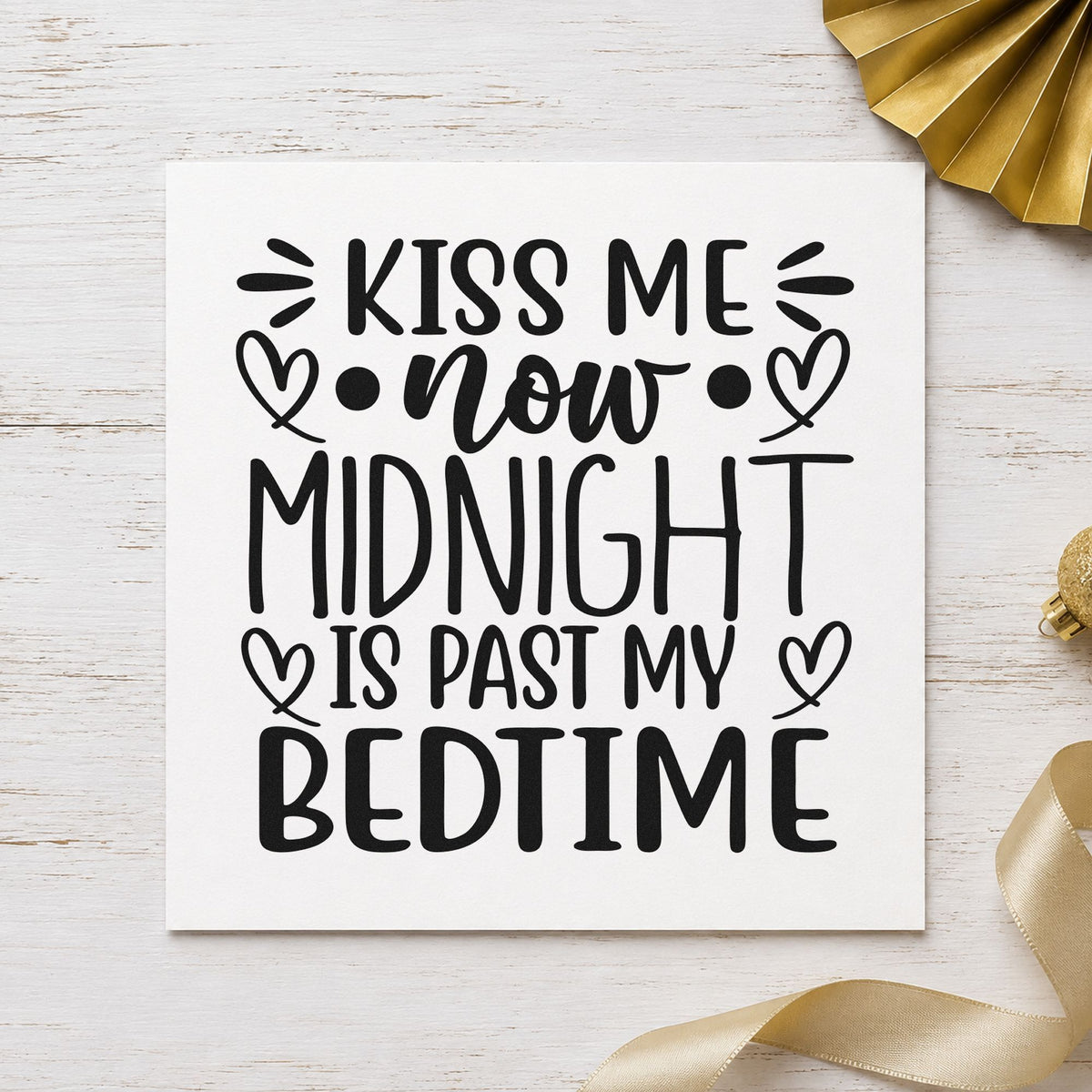 Kiss Me Now Midnight Bedtime rubber stamp printed in black ink, ready for past bedtime cards and similar paper crafts.