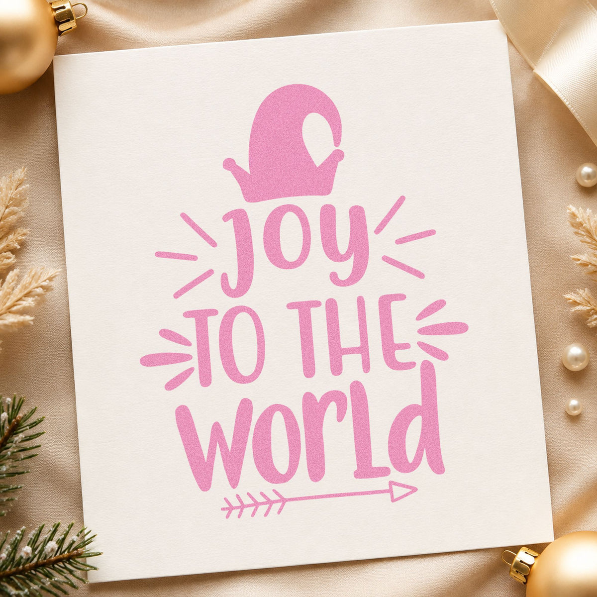 Joy To The World Mitten craft stamp in purple ink on cardstock, an easy option for knitwork album page.