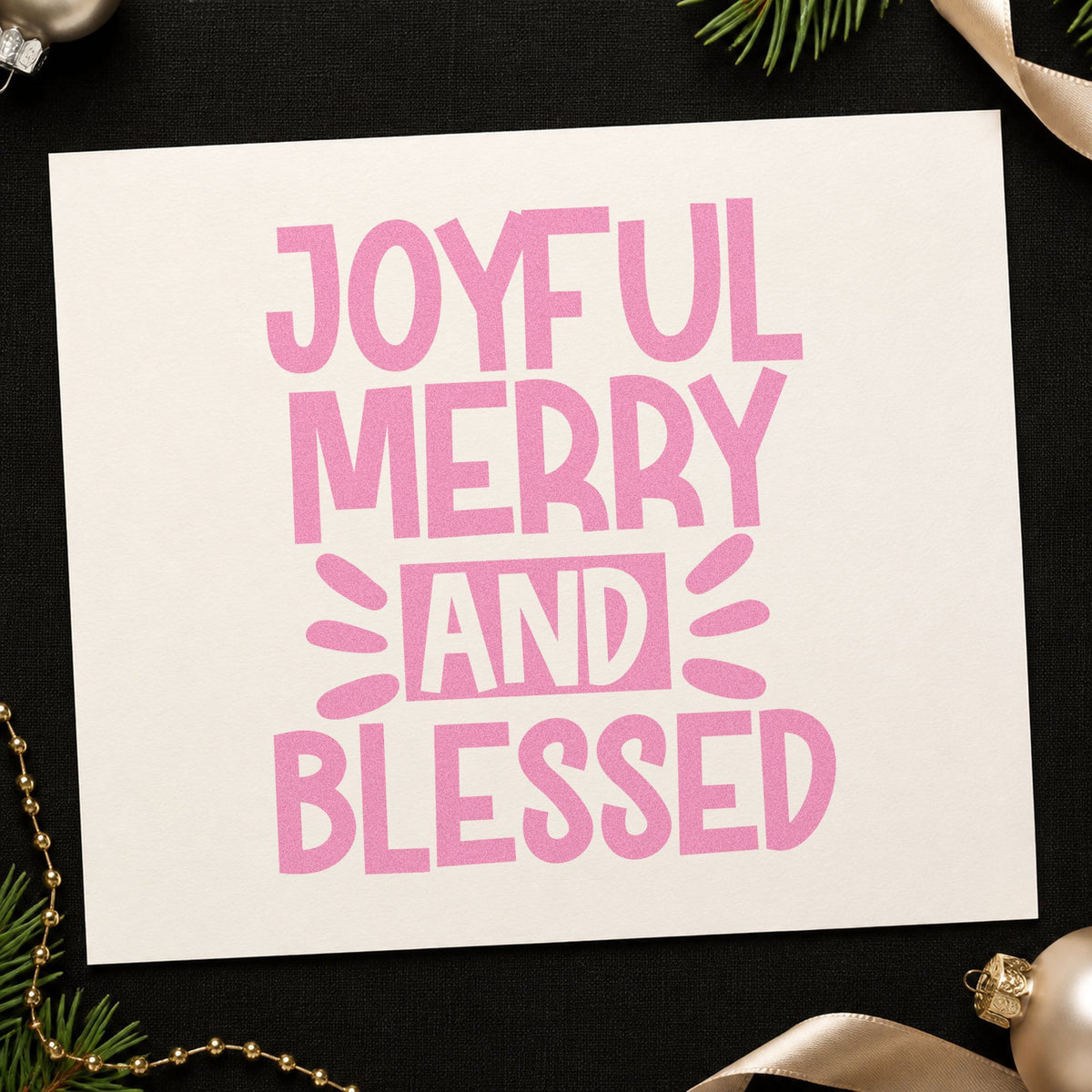 Joyful Merry Blessed Bold craft stamp in purple ink on cardstock, an easy option for poster album page.