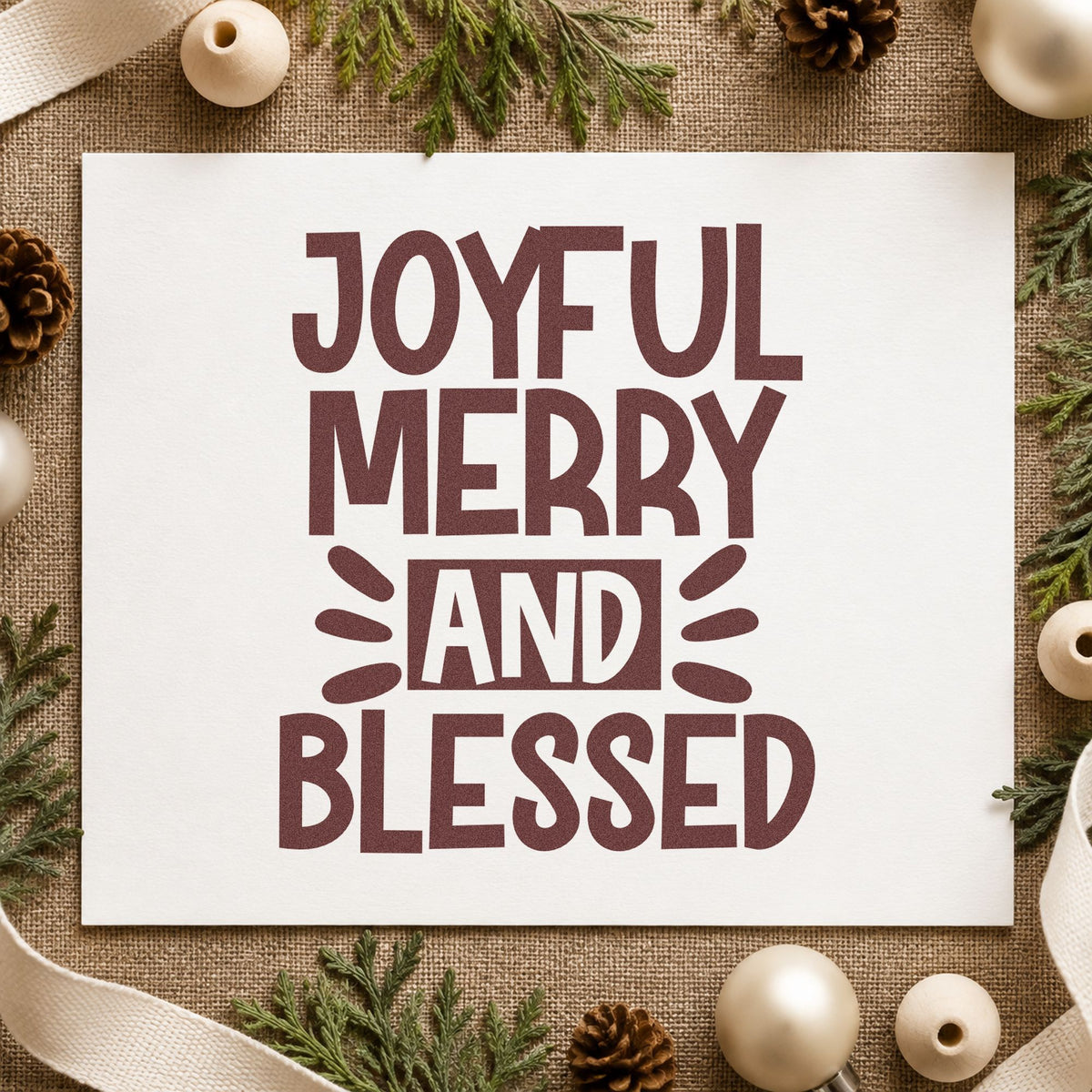 Joyful Merry Blessed Bold rubber stamp printed in brown ink, ready for header block sheet and similar paper crafts.