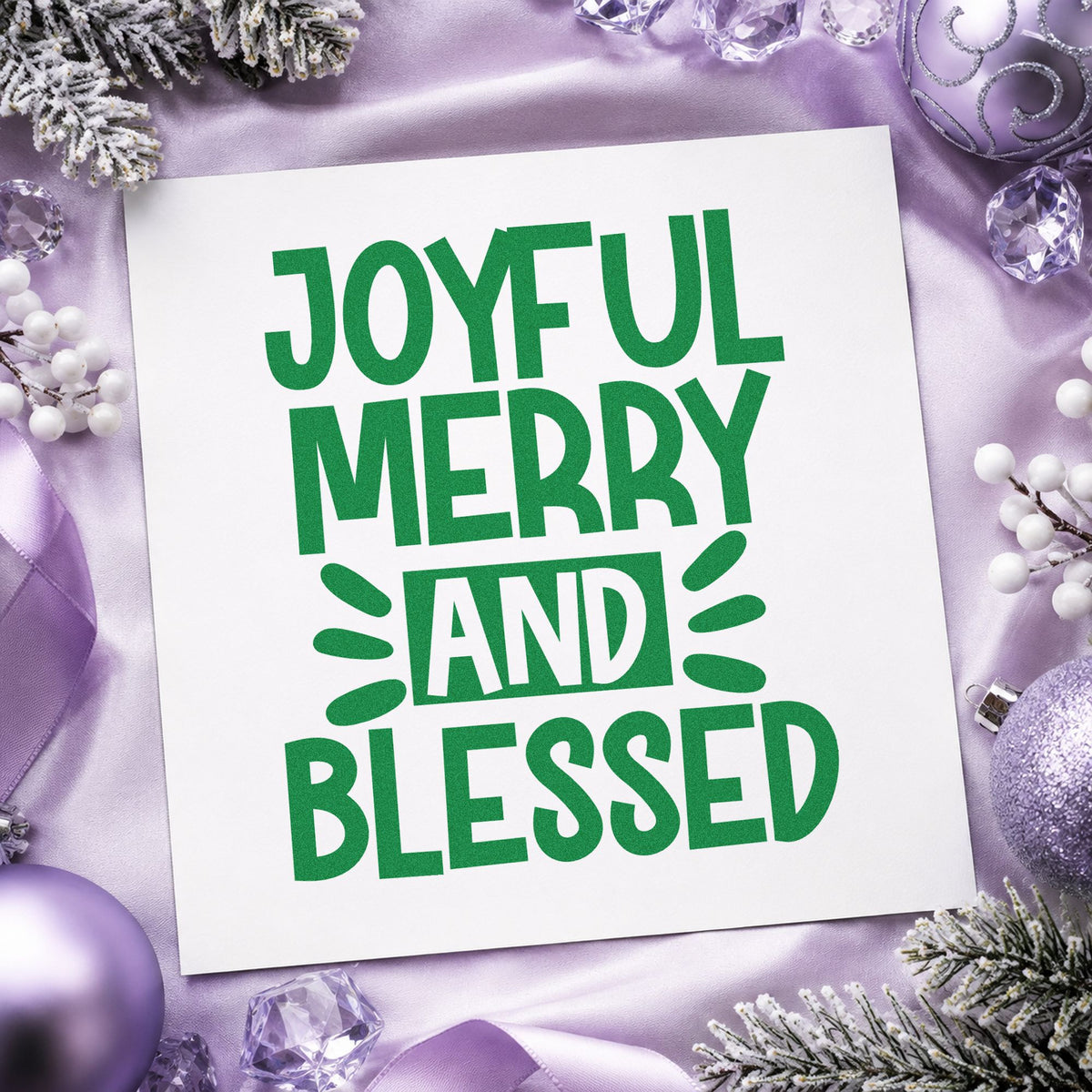 Joyful Merry Blessed Bold craft stamp imprint in green ink on a handmade project, one idea being stage sign boards.