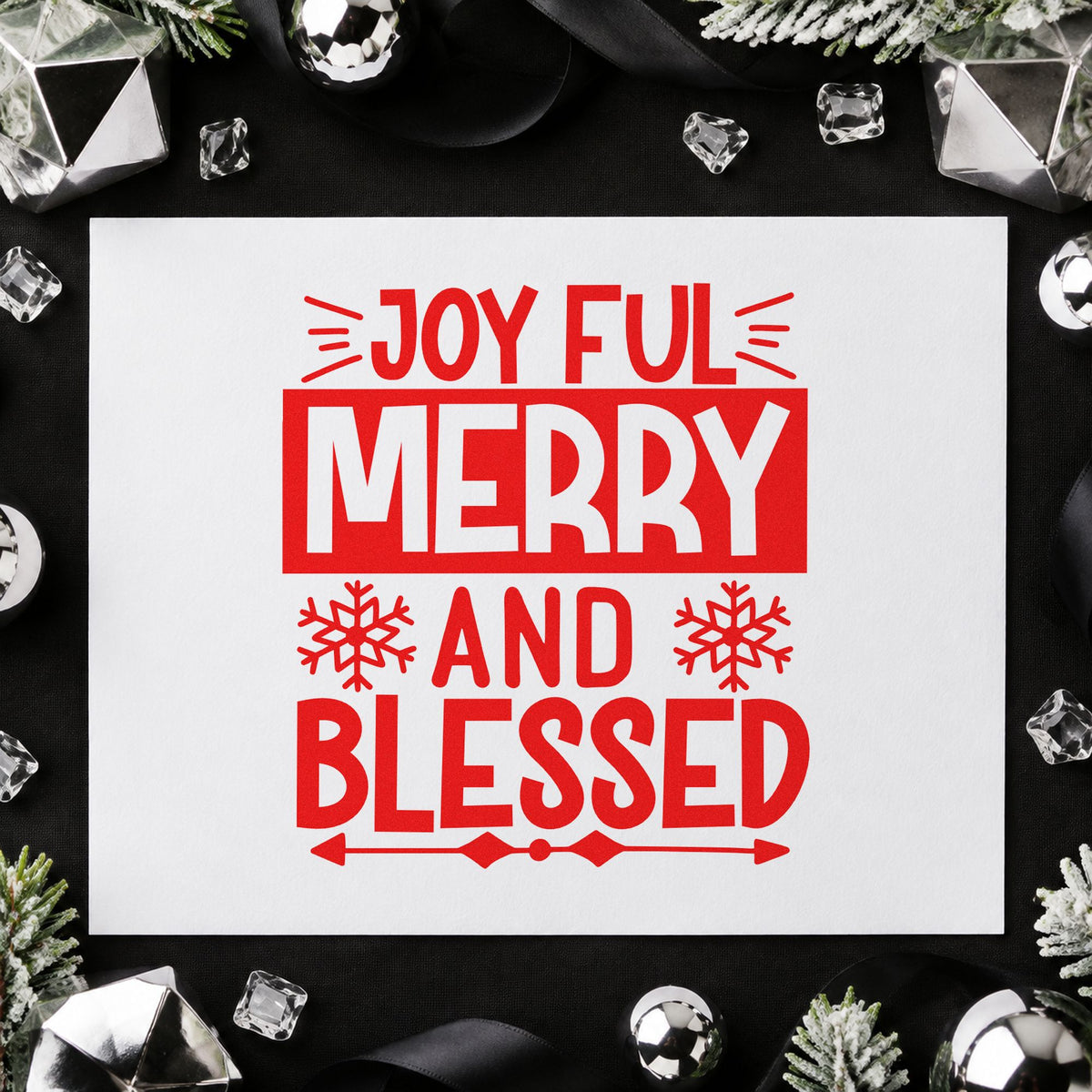 Joyful Merry Blessed Box craft stamp in red ink on cardstock, an easy option for patch block printing.