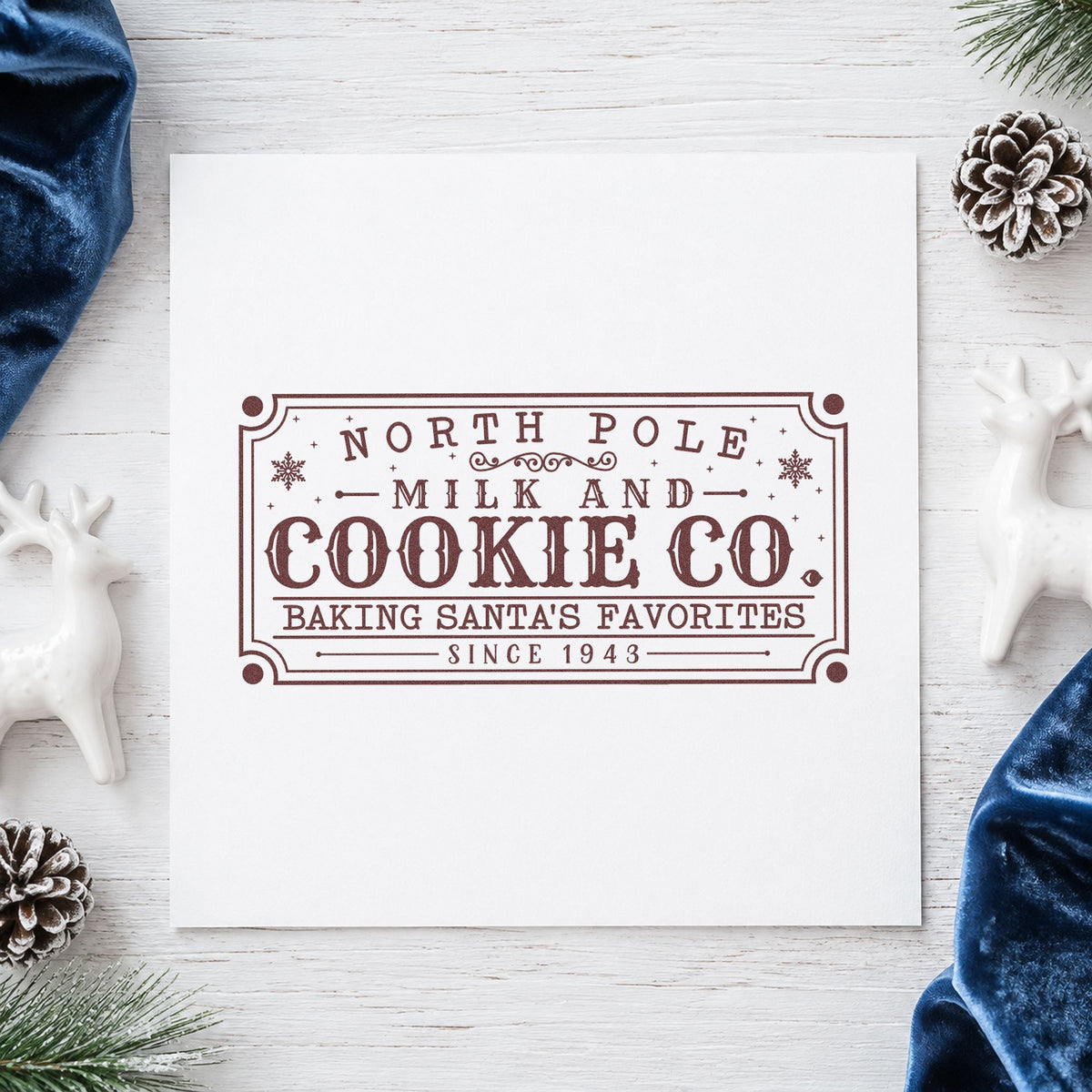 North Pole Santa's Favorites Sign rubber stamp printed in brown ink, ready for legacy list sheet and similar paper crafts.