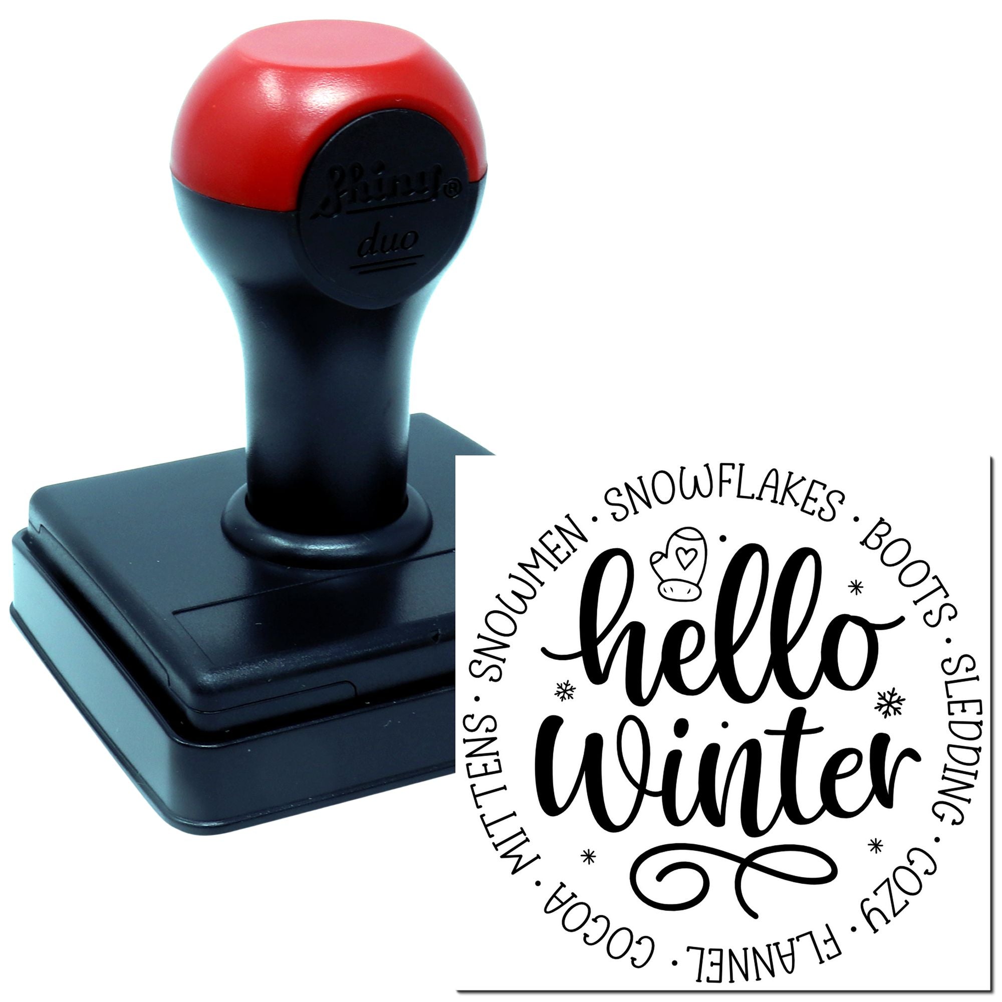 Duo Handlettered Hello Winter Cozy Circle Hand Stamp