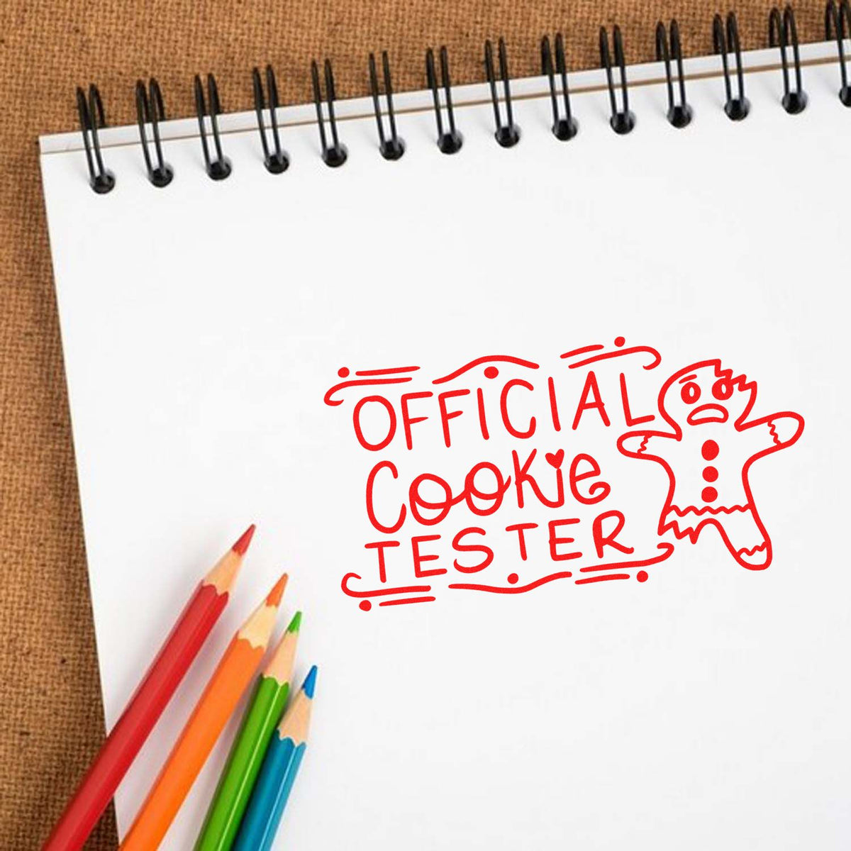 Official Cookie Tester Gingerbread rubber stamp shown in red ink, stamped for projects such as form style album.