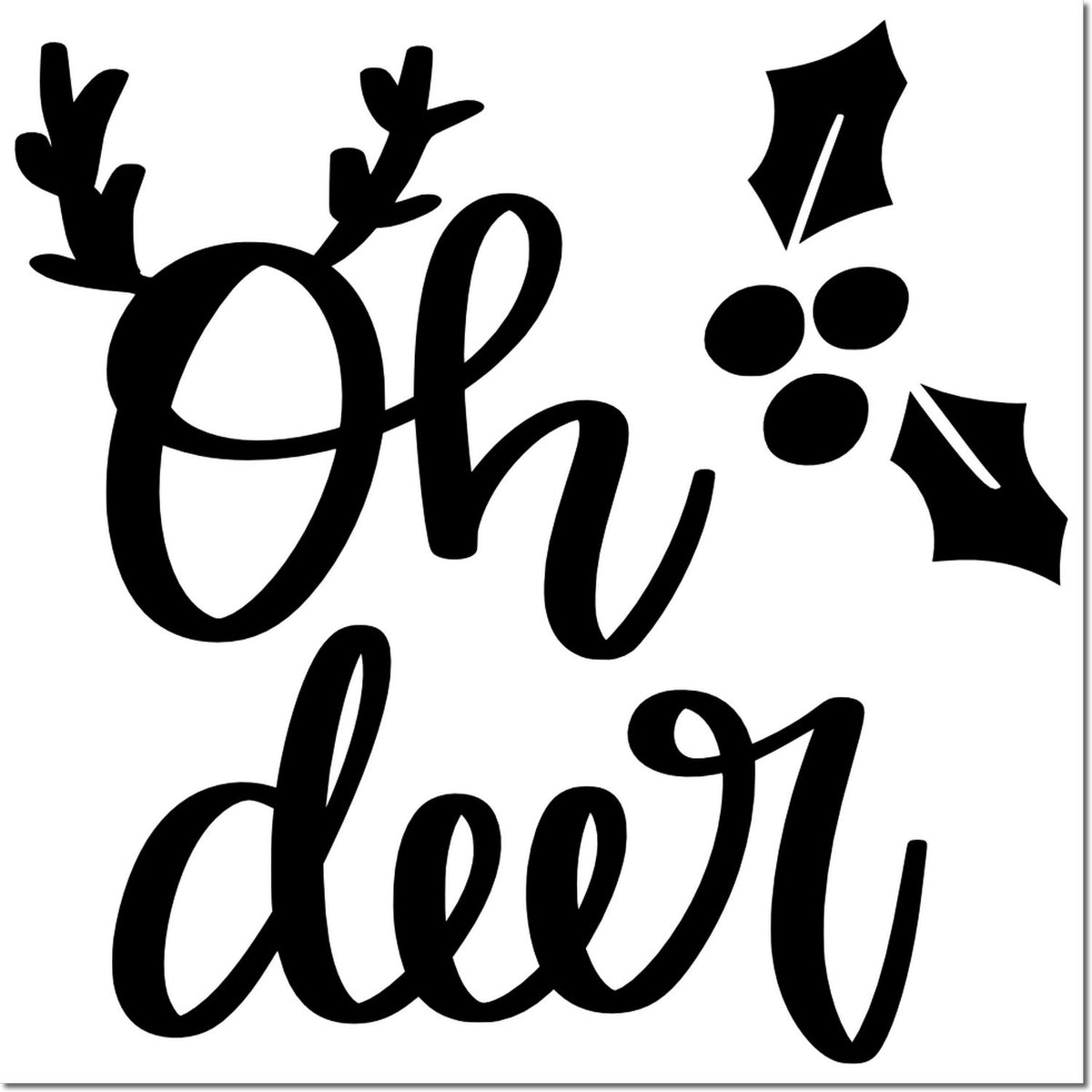 Black oh deer stamp design in bold black script with antlers, berries, and holly accents for seal products.