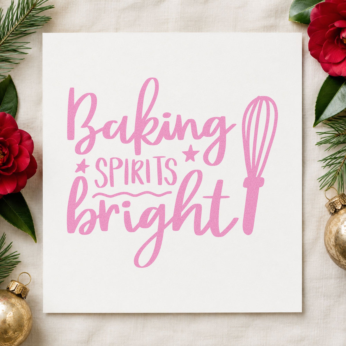 Baking Spirits Bright Whisk craft stamp in purple ink on cardstock, an easy option for mixing album page.
