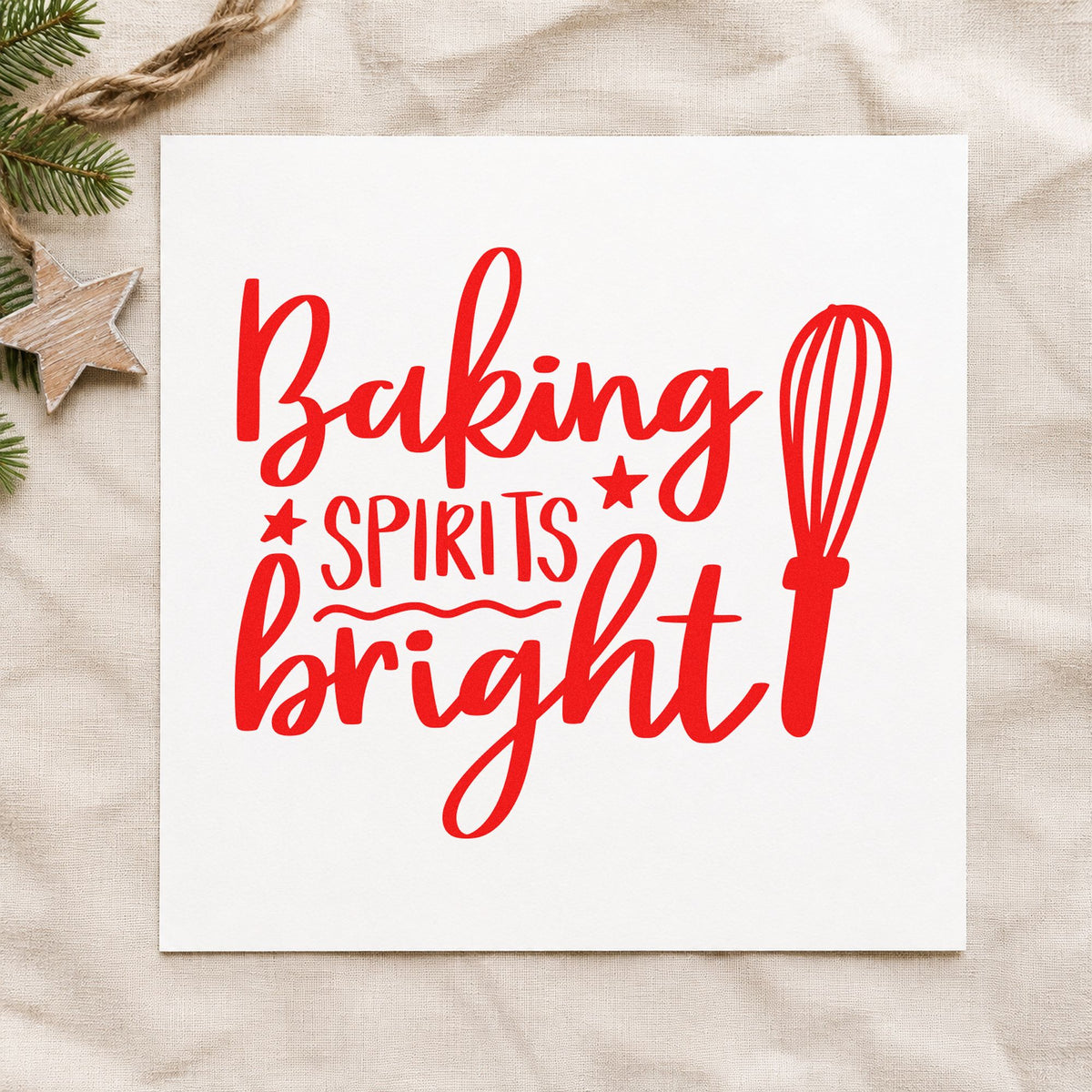 Baking Spirits Bright Whisk rubber stamp shown in red ink, stamped for projects such as beater bin labels.