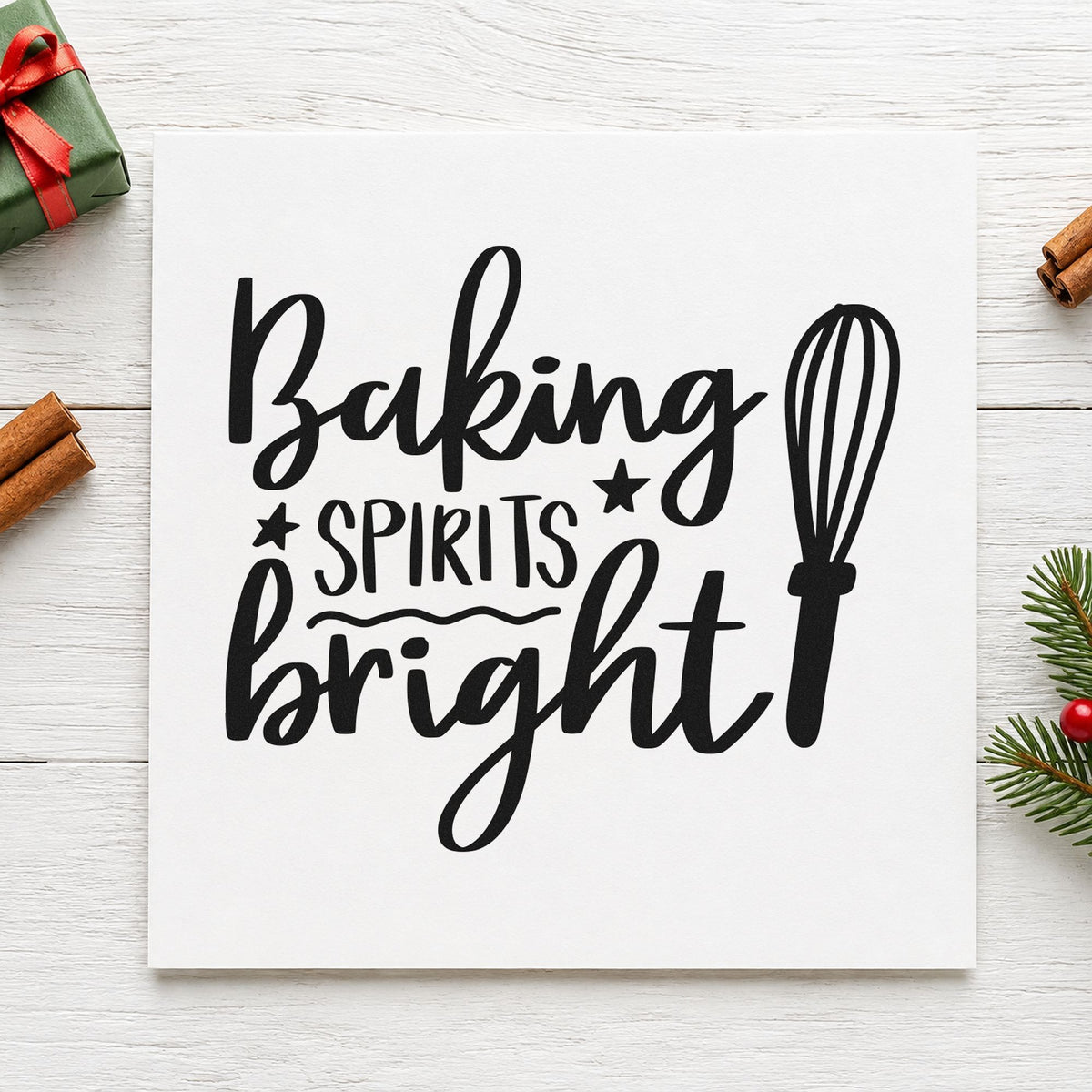 Baking Spirits Bright Whisk rubber stamp printed in black ink, ready for whisk and wave cards and similar paper crafts.
