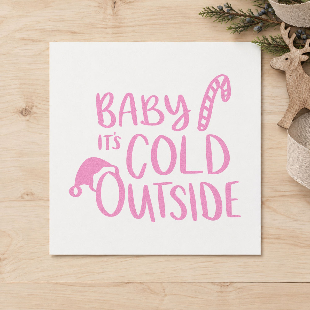 Baby It's Cold Outside Hat craft stamp in purple ink on cardstock, an easy option for cold day album page.