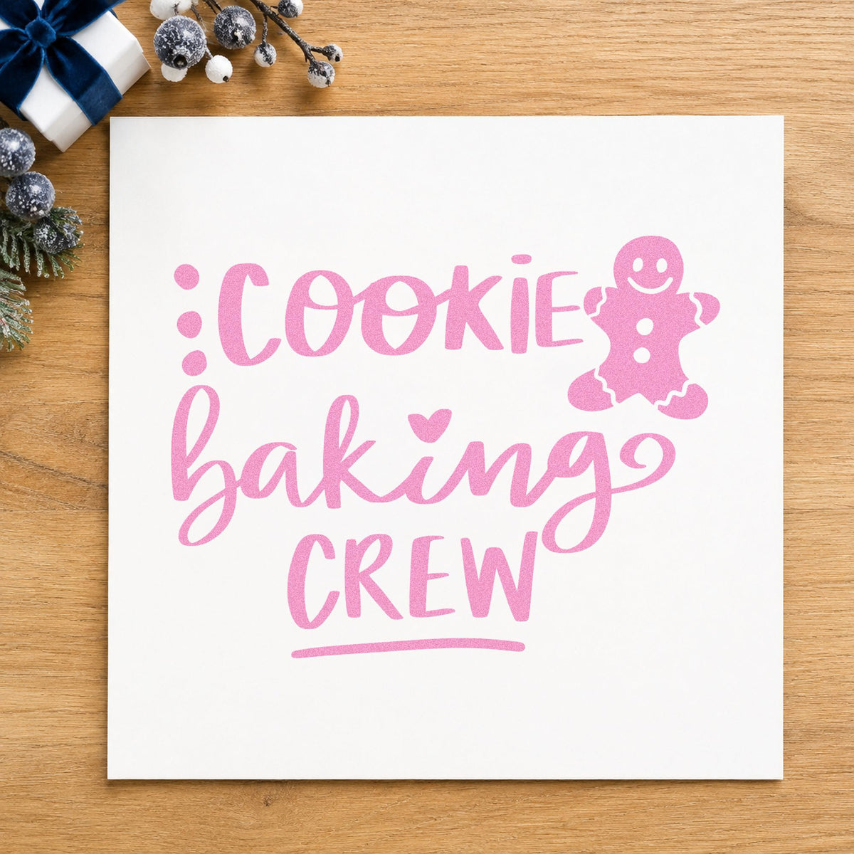 Cookie Baking Crew Gingerbread craft stamp in purple ink on cardstock, an easy option for crew photo album.