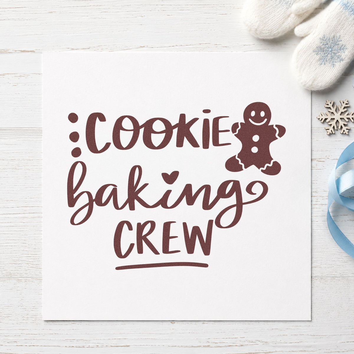 Cookie Baking Crew Gingerbread rubber stamp printed in brown ink, ready for job split sheet and similar paper crafts.