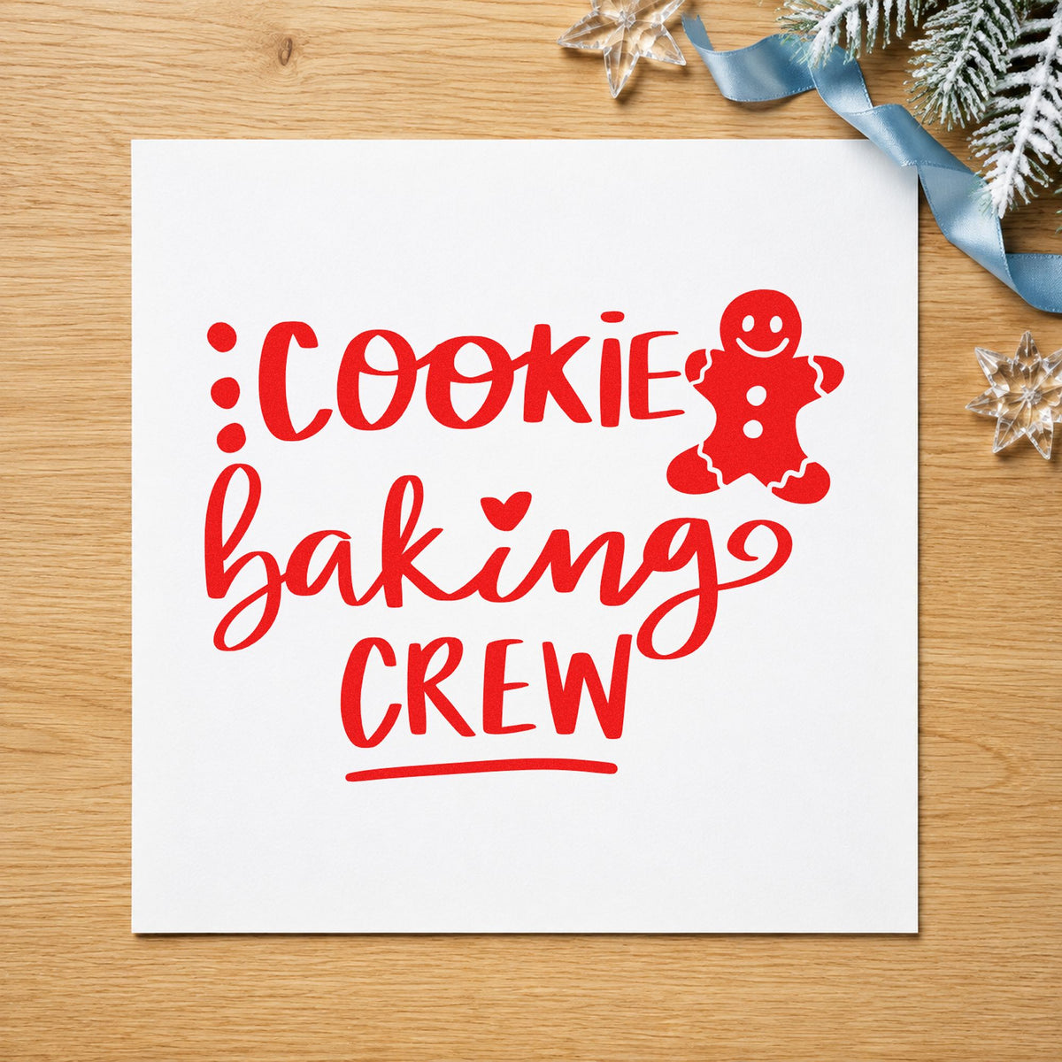Cookie Baking Crew Gingerbread rubber stamp shown in red ink, stamped for projects such as station bin labels.