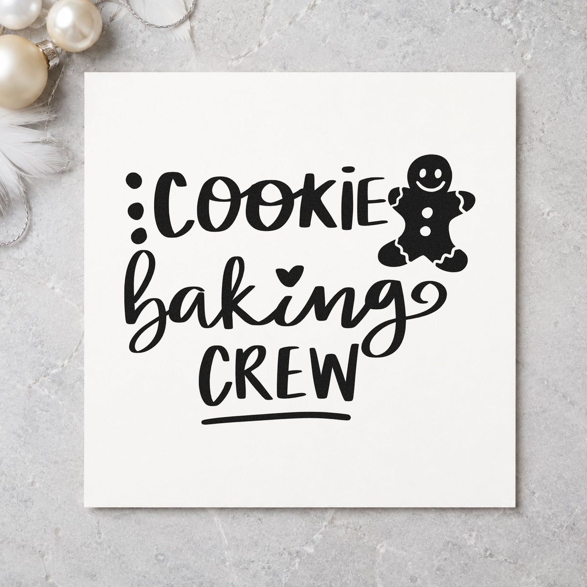 Cookie Baking Crew Gingerbread rubber stamp printed in black ink, ready for figure and rule cards and similar paper crafts.