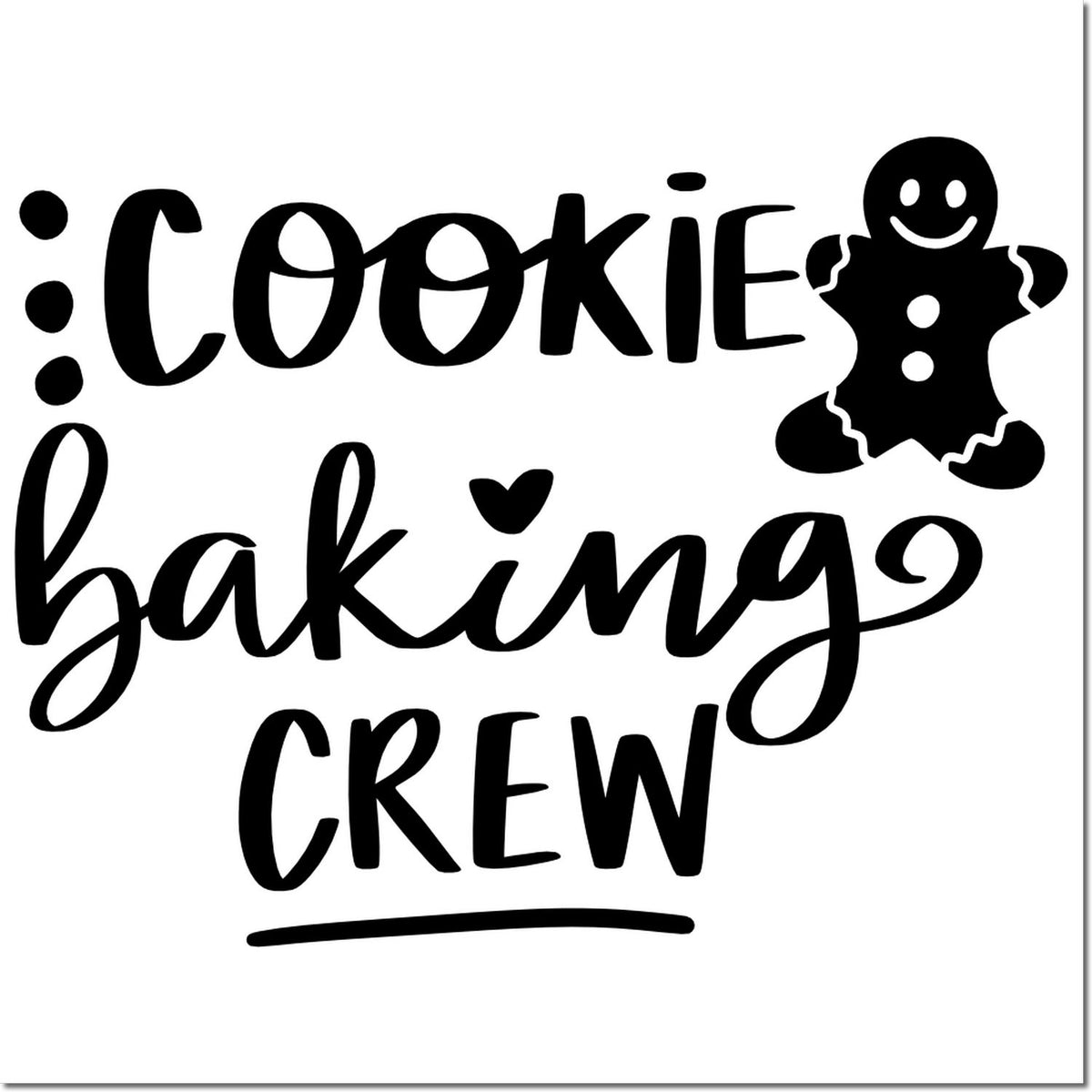 Black cookie baking crew stamp with gingerbread man icon on white background