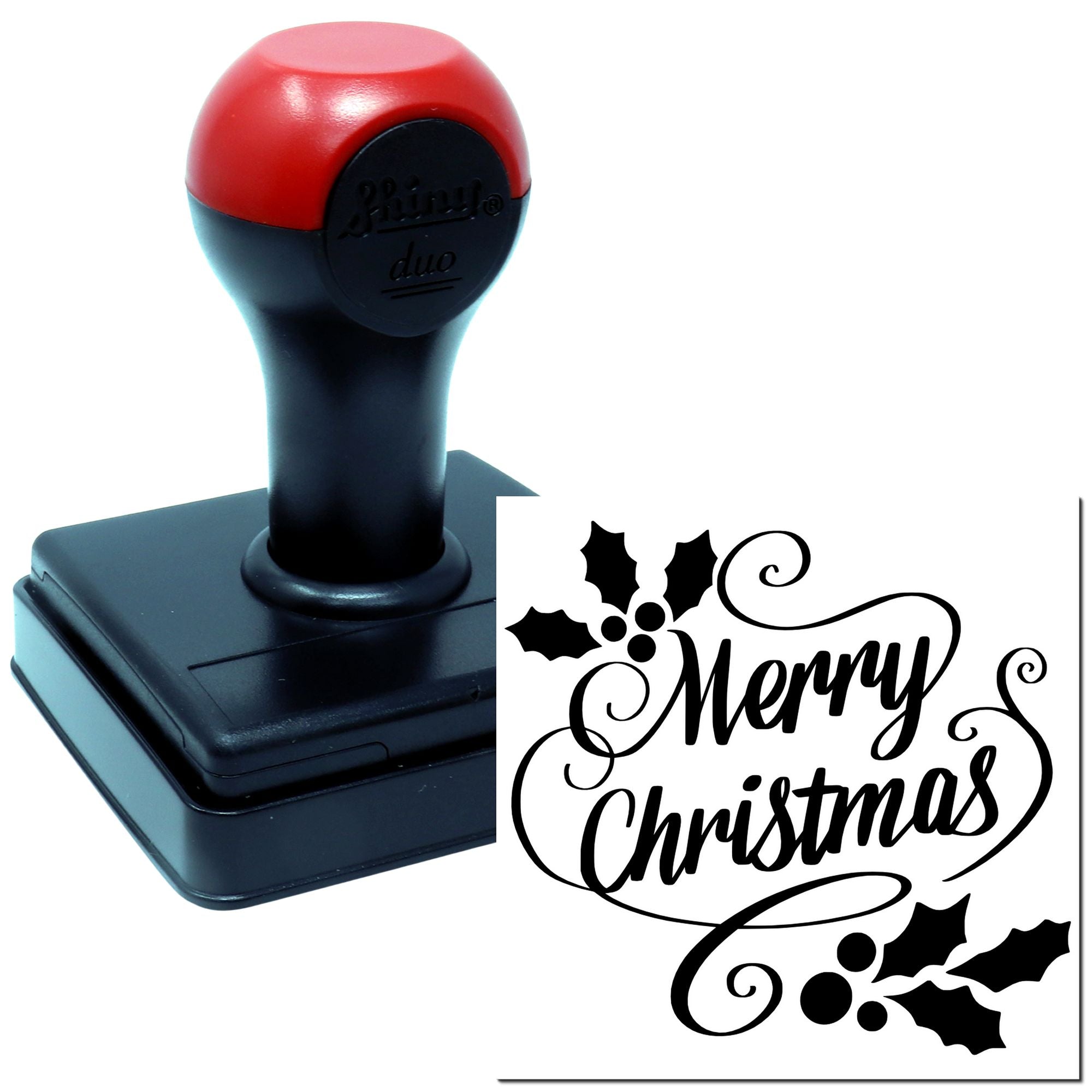 Duo Elegant Holly Merry Christmas Calligraphy Hand Stamp
