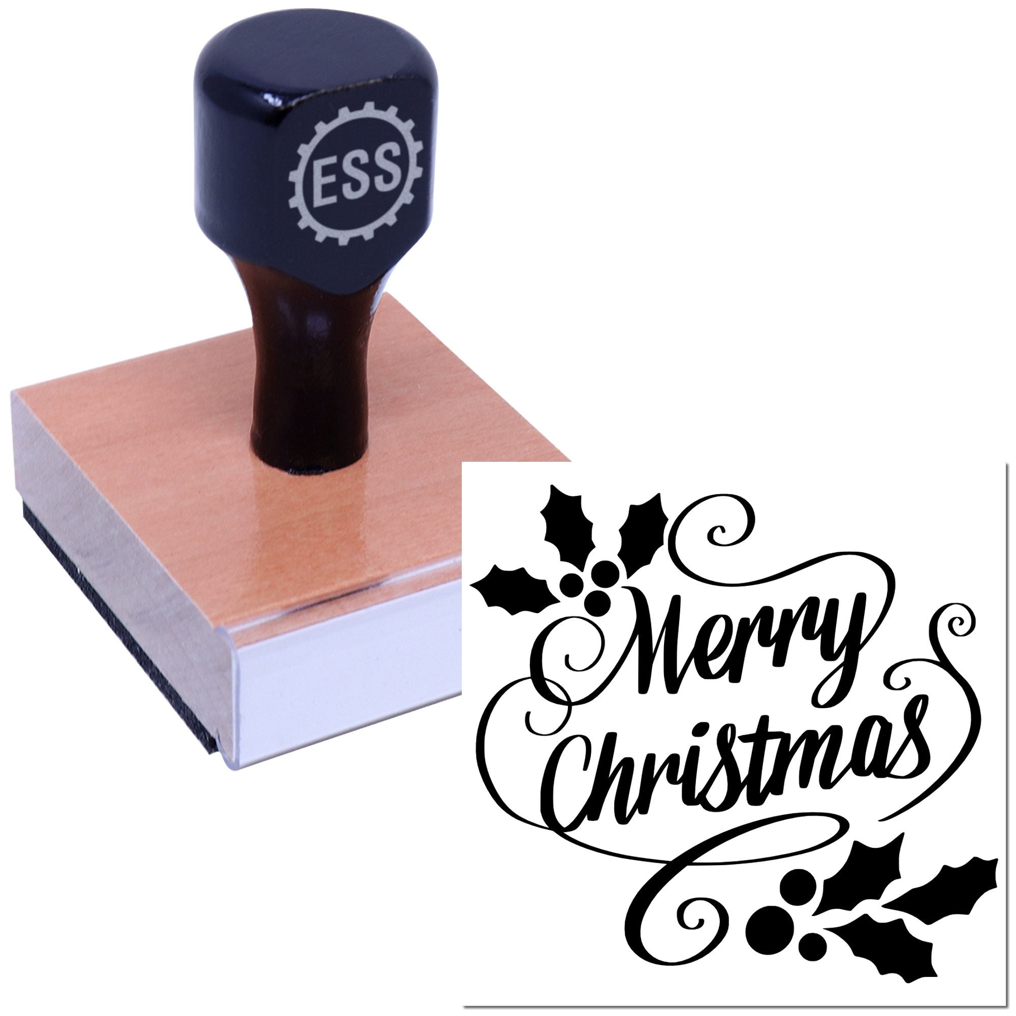 Festive Holly Calligraphy Craft Rubber Stamp
