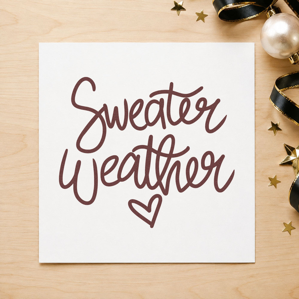 Sweater Weather Little Heart rubber stamp printed in brown ink, ready for wardrobe log sheet and similar paper crafts.