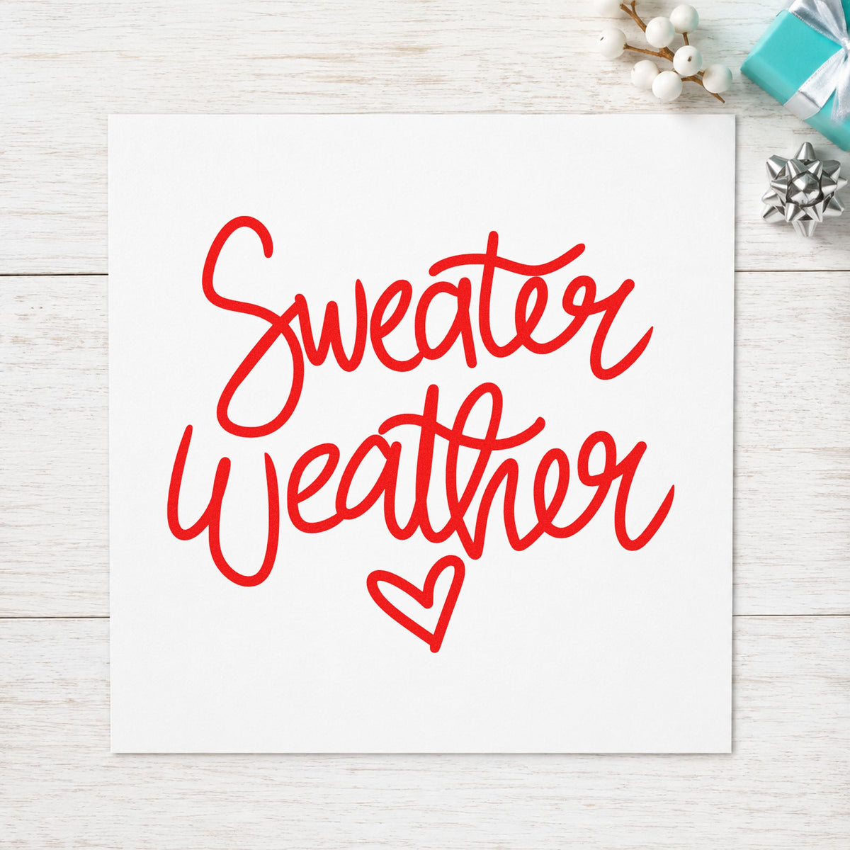 Sweater Weather Little Heart craft stamp in red ink on cardstock, an easy option for cuff heart printing.