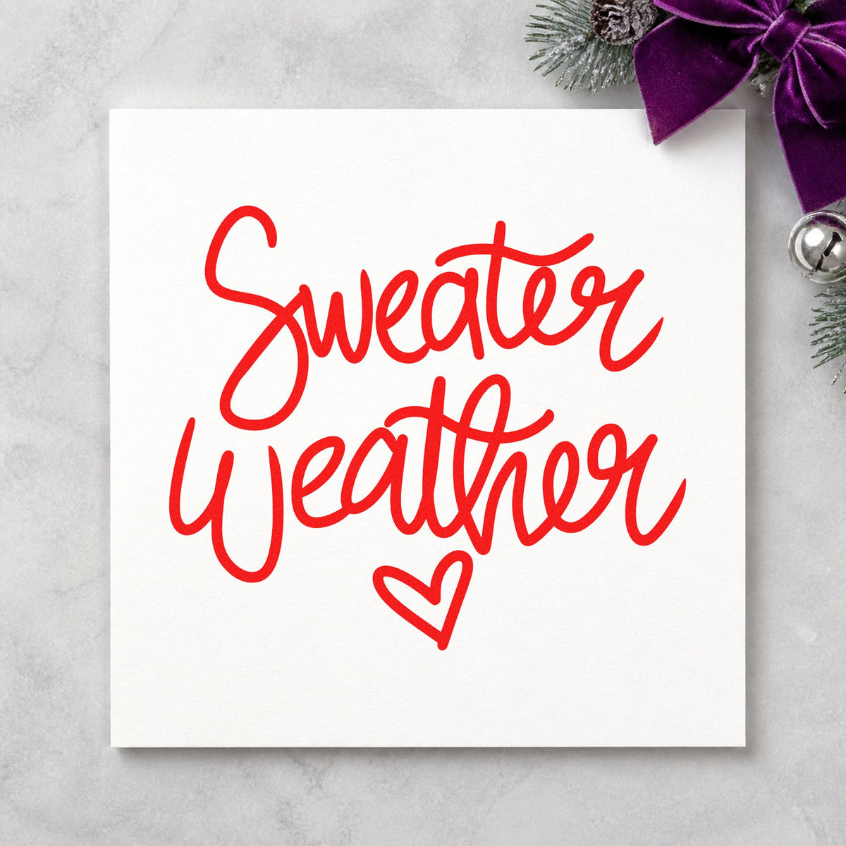 Sweater Weather Little Heart rubber stamp shown in red ink, stamped for projects such as storage bin labels.