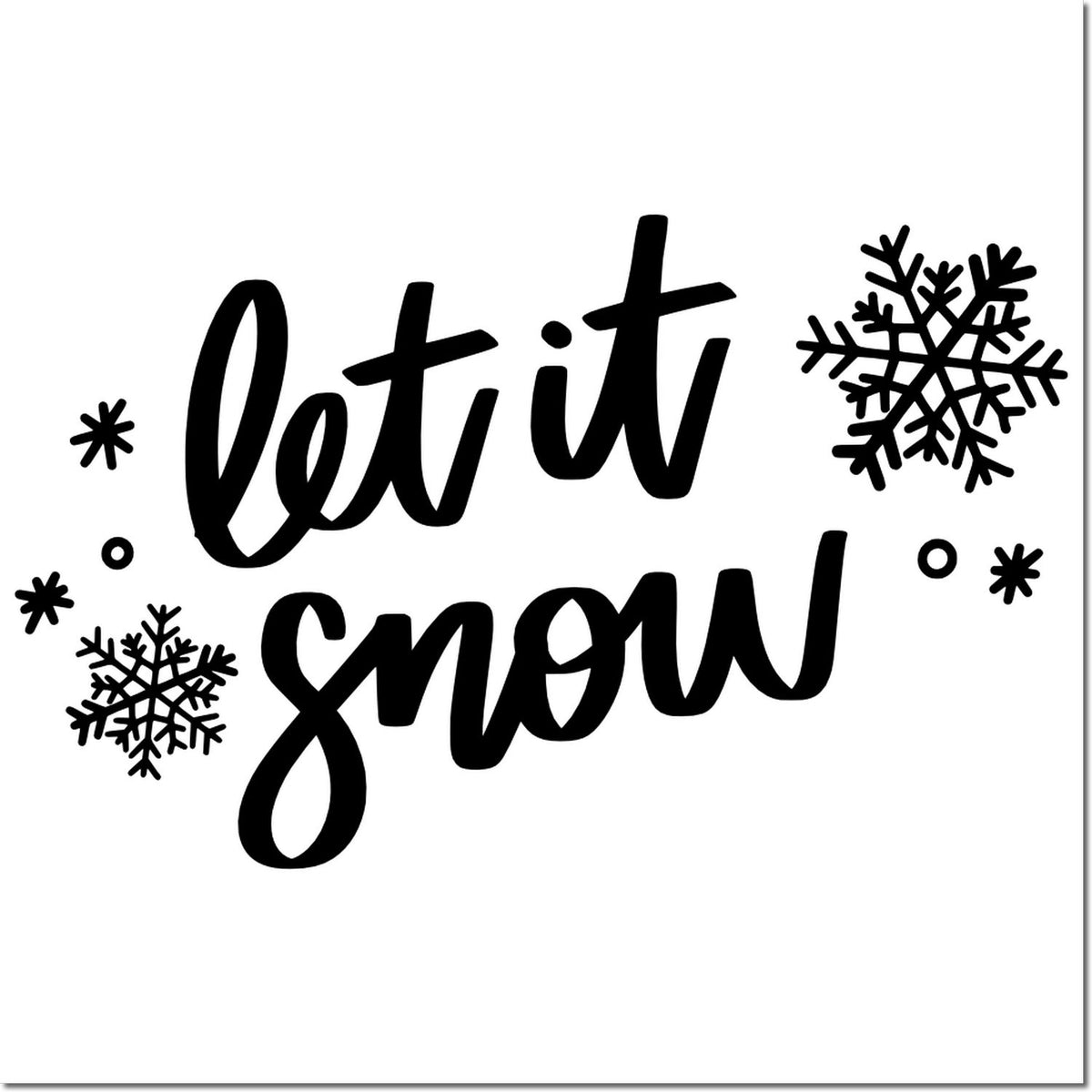 Black let it snow winter stamp seal with snowflakes on a white background for crafts and packaging.