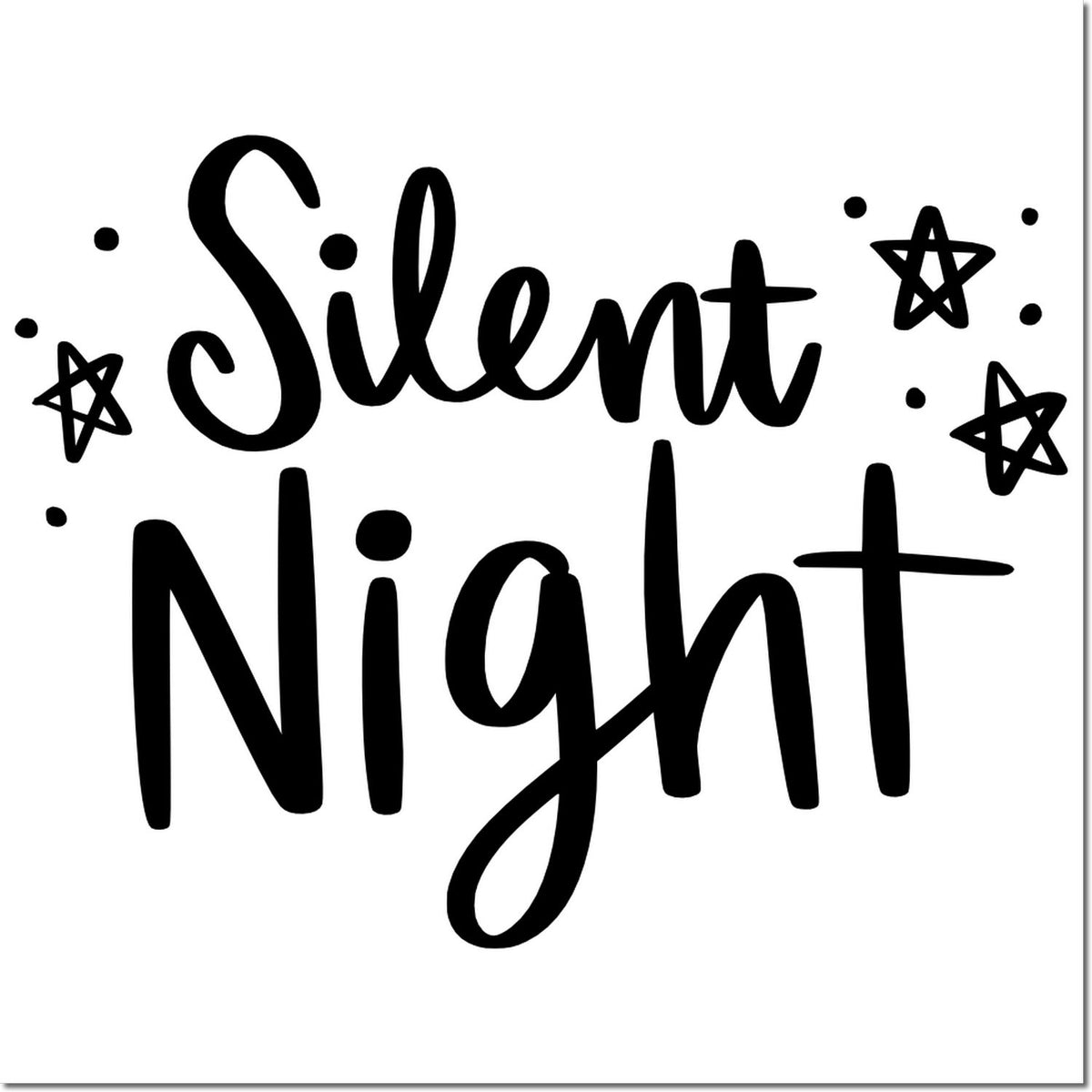 Black Silent Night stamp and seal design with star accents on a white background.