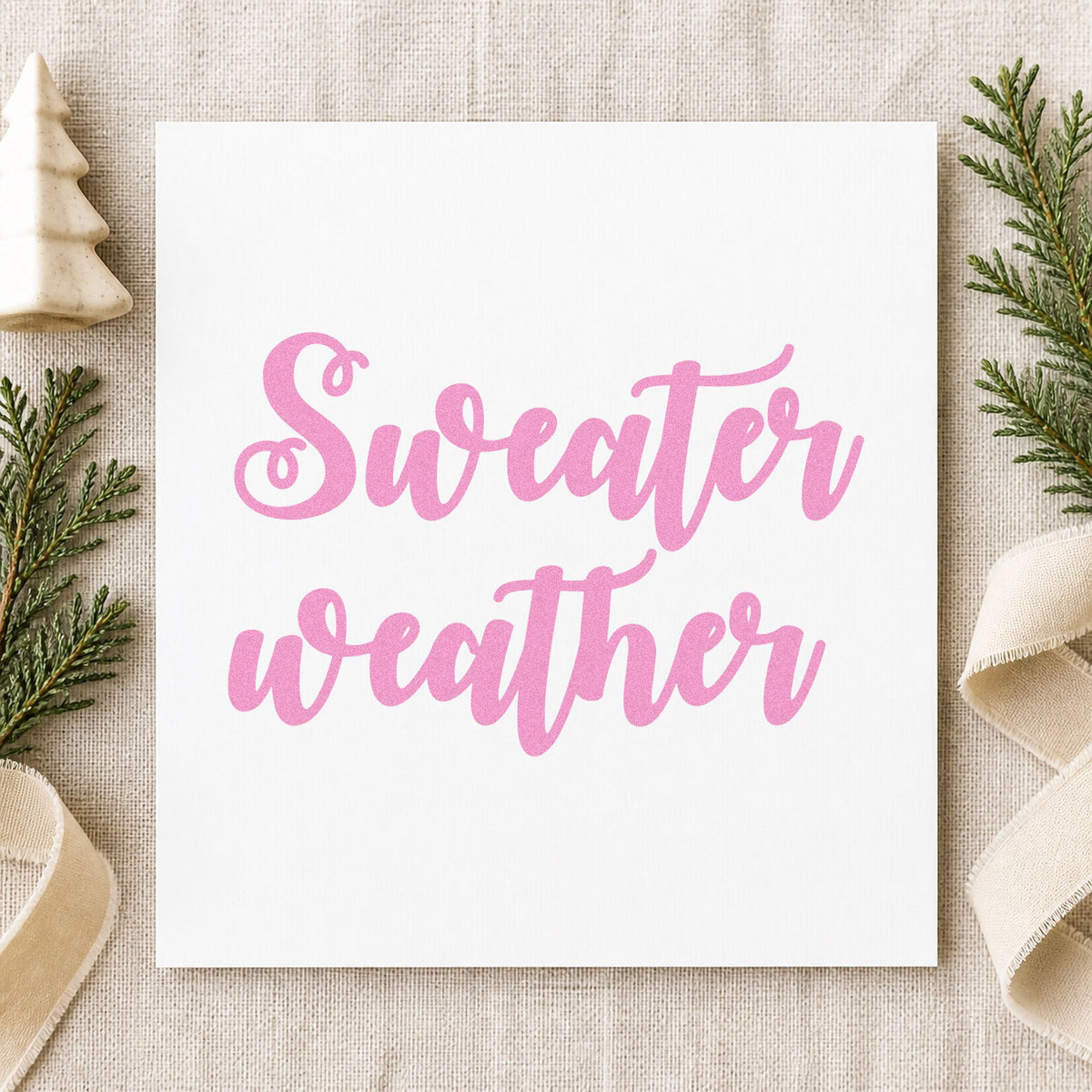 Sweater Weather Brush Script craft stamp in purple ink on cardstock, an easy option for bold album header.