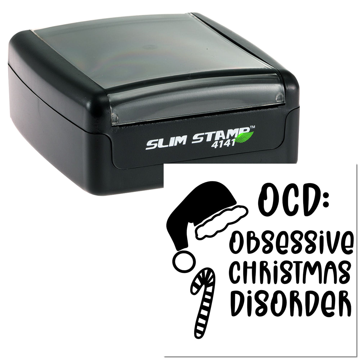 Black Slim Stamp 4141 self-inking stamp with OCD: Obsessive Christmas Disorder holiday seal design.