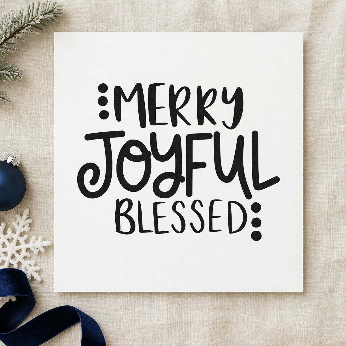 Merry Joyful Blessed Dots rubber stamp printed in black ink, ready for dot columns cards and similar paper crafts.