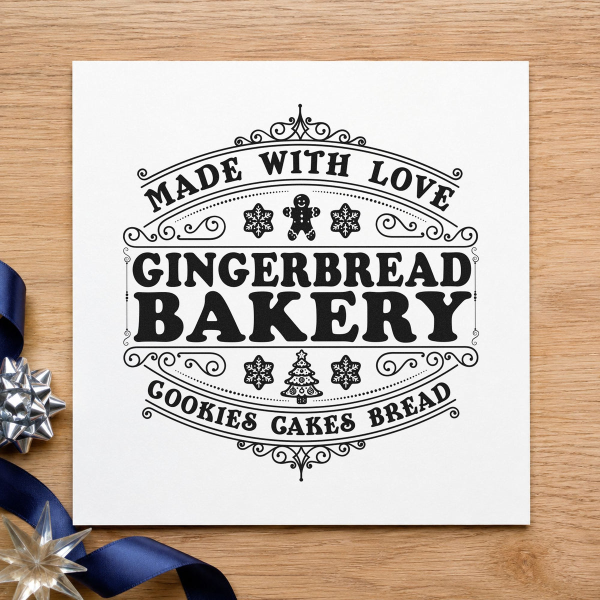 Made With Love Gingerbread Bakery rubber stamp printed in black ink, ready for daily bake sheet and similar paper crafts.