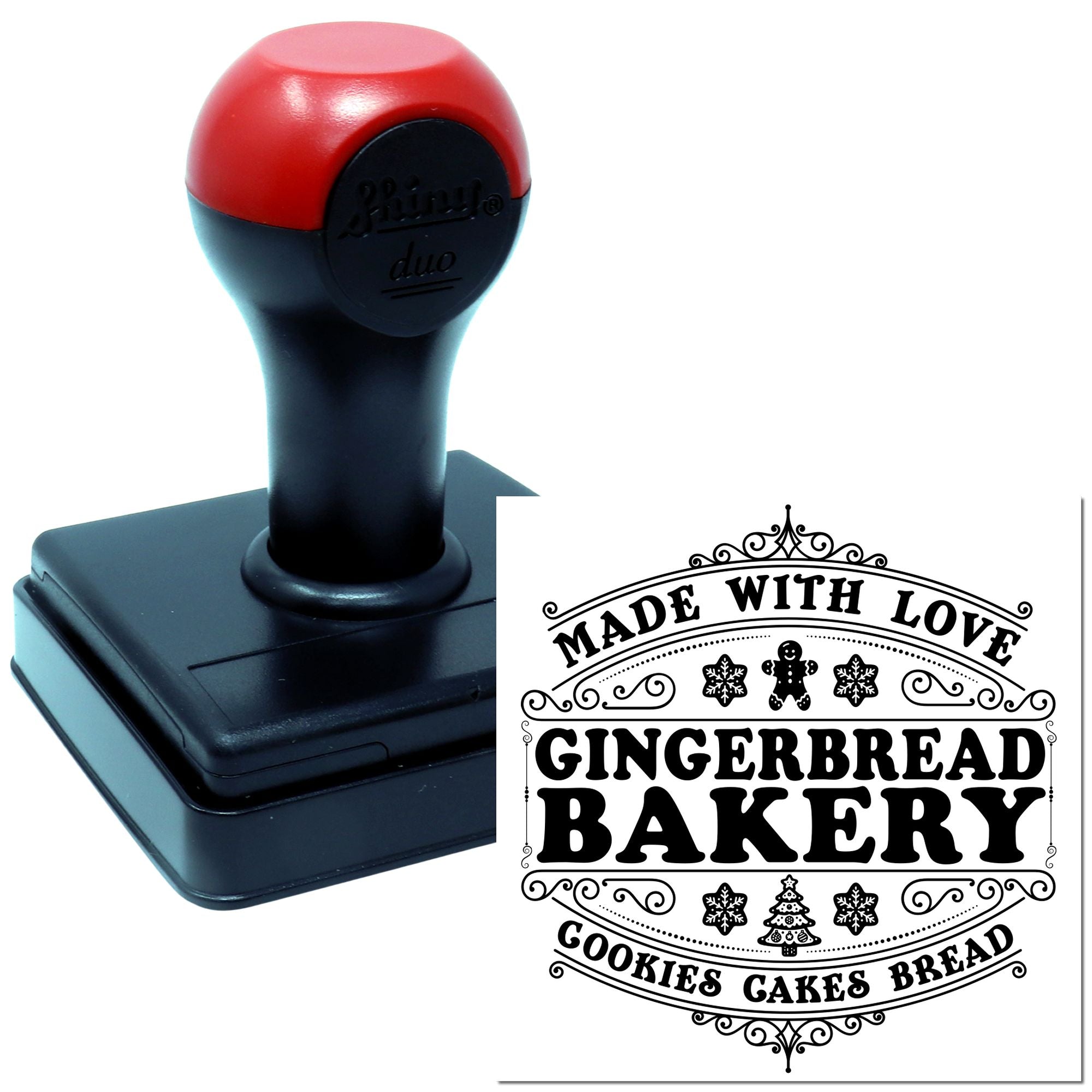Duo Handcrafted Gingerbread Bakery Holiday Emblem Hand Stamp