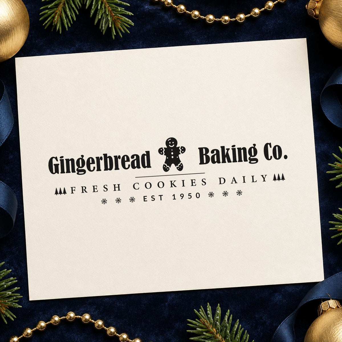 Gingerbread Baking Company Horizontal rubber stamp printed in black ink, ready for brand note sheet and similar paper crafts.