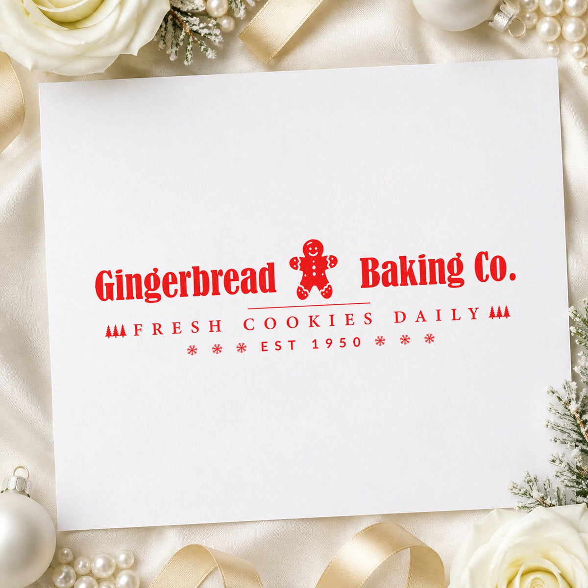 Gingerbread Baking Company Horizontal craft stamp in red ink on cardstock, an easy option for apron bib printing.