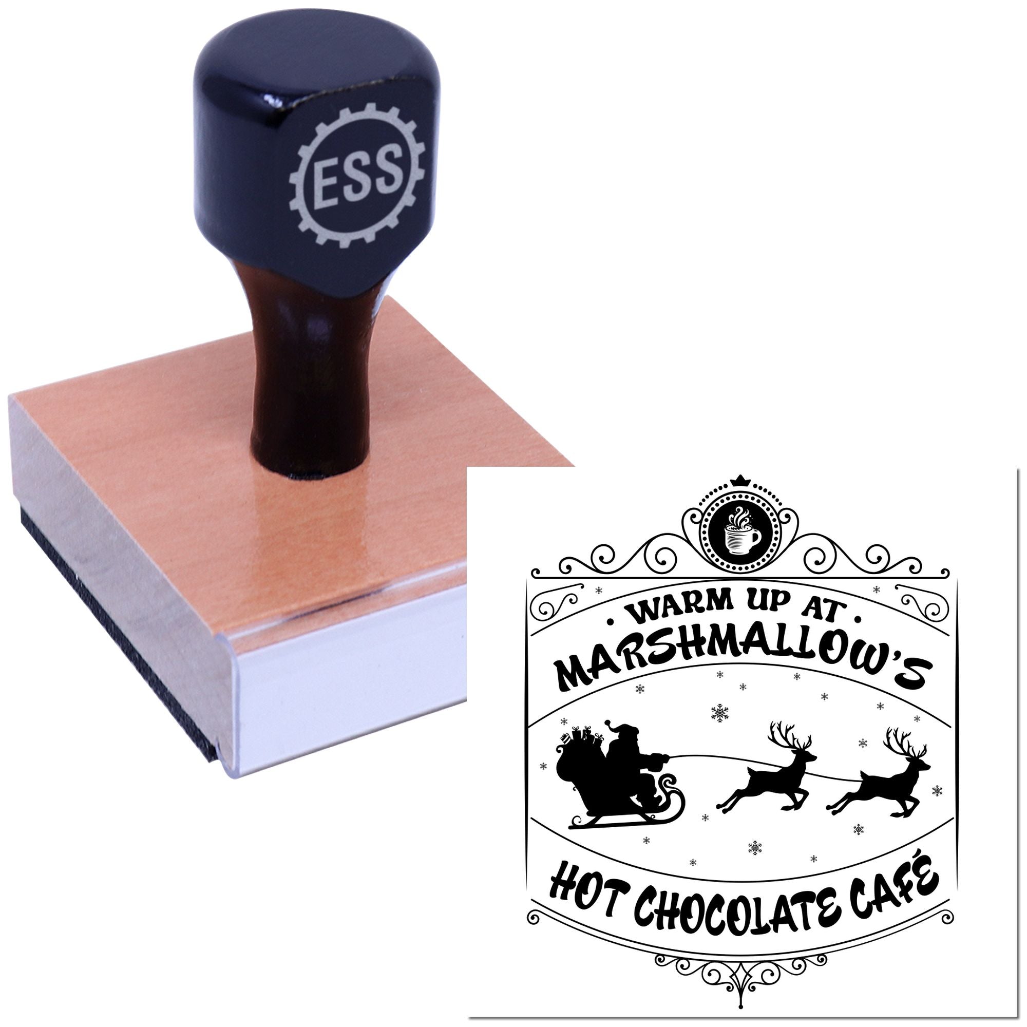 Festive Cocoa Sleigh Note Card Rubber Stamp