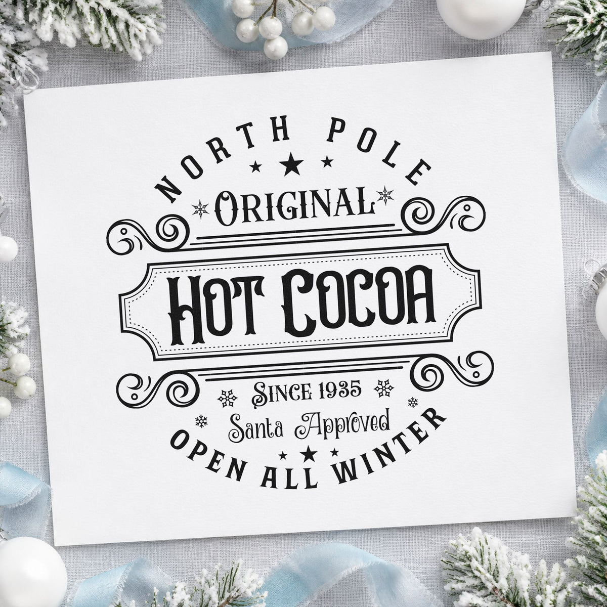 North Pole Original Hot Cocoa rubber stamp printed in black ink, ready for blend record sheet and similar paper crafts.