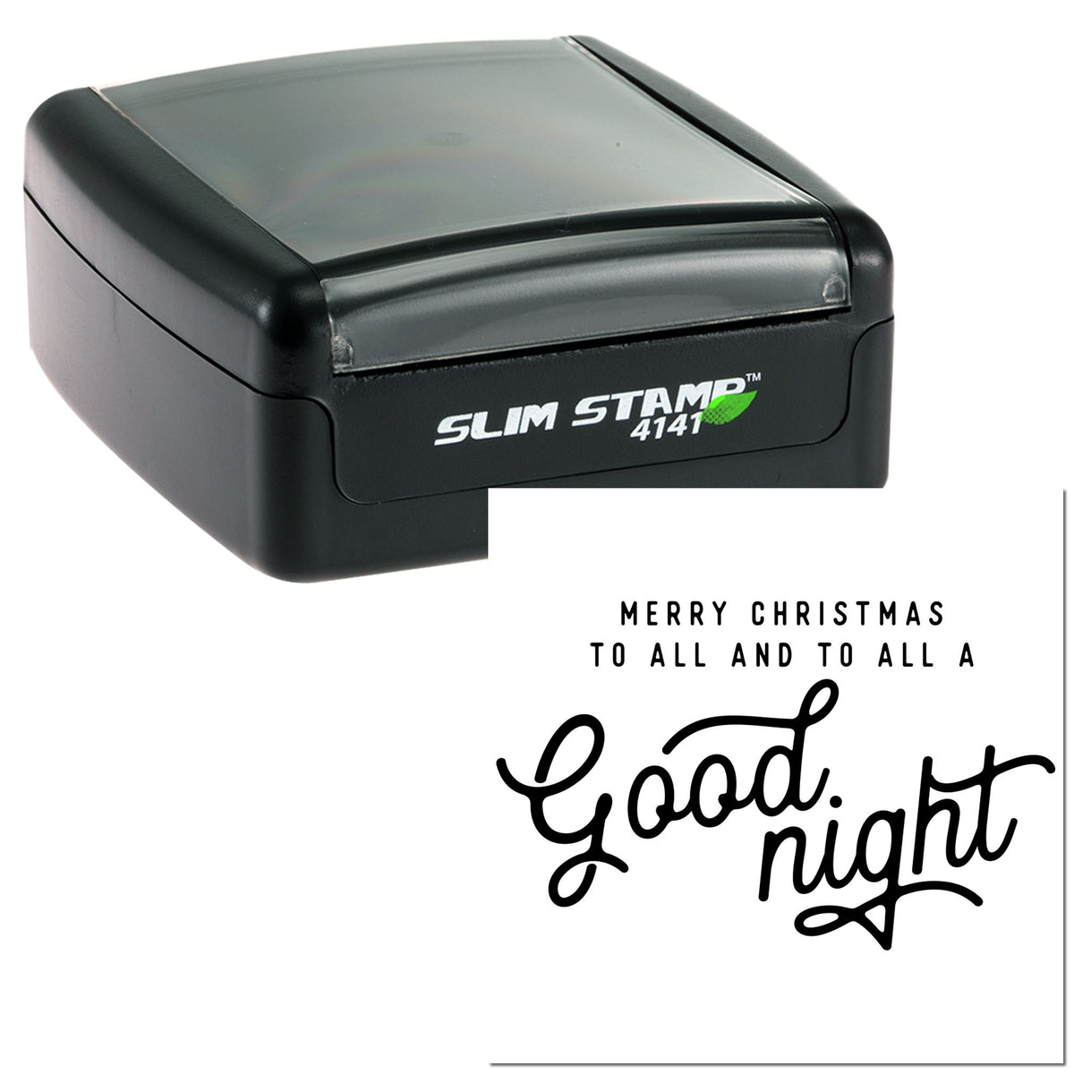 Black Slim Stamp 4141 self-inking stamp and seal with Christmas greeting: Merry Christmas to all and to all a Good night.