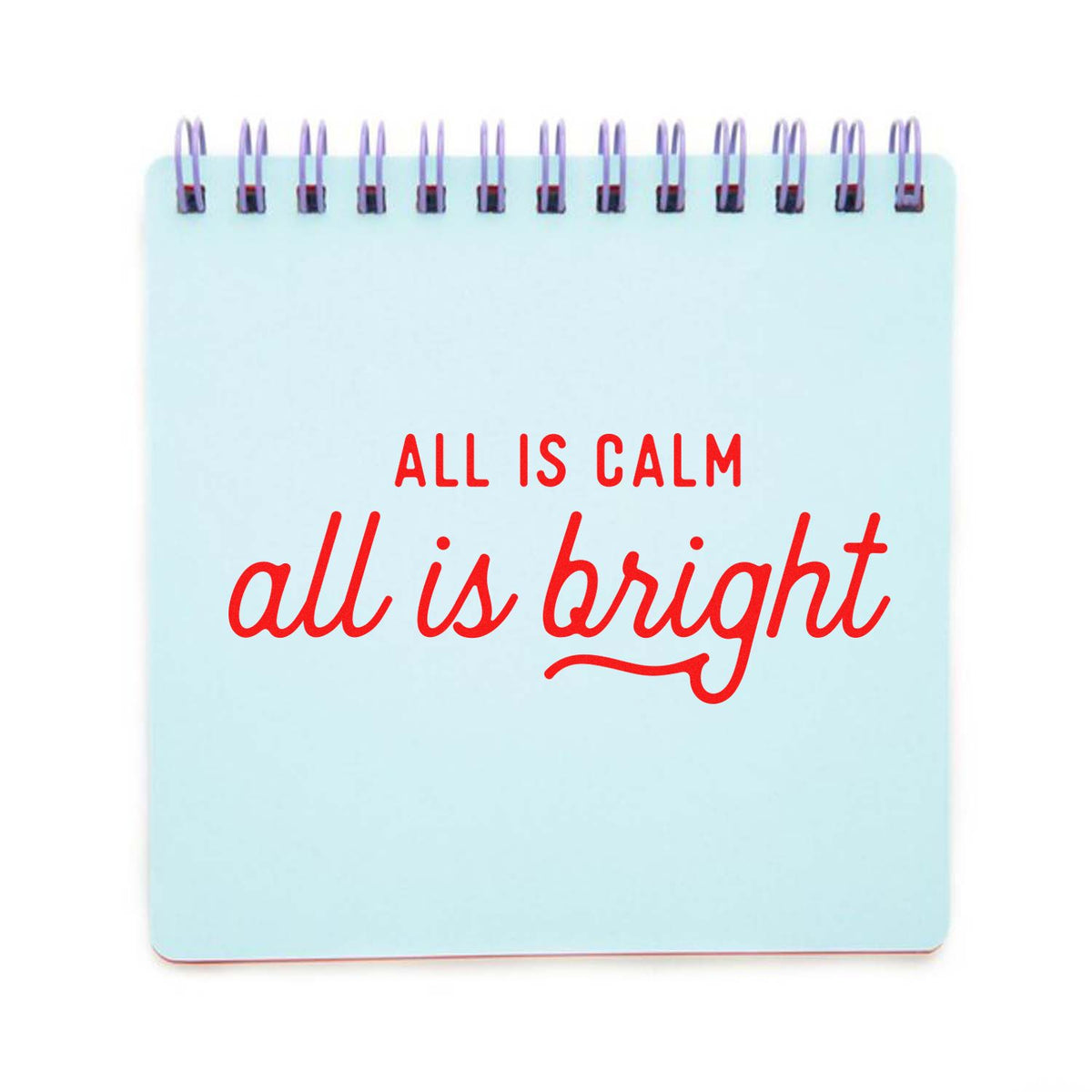 Light blue spiral-bound stamp and seal pad with red All is calm, all is bright text