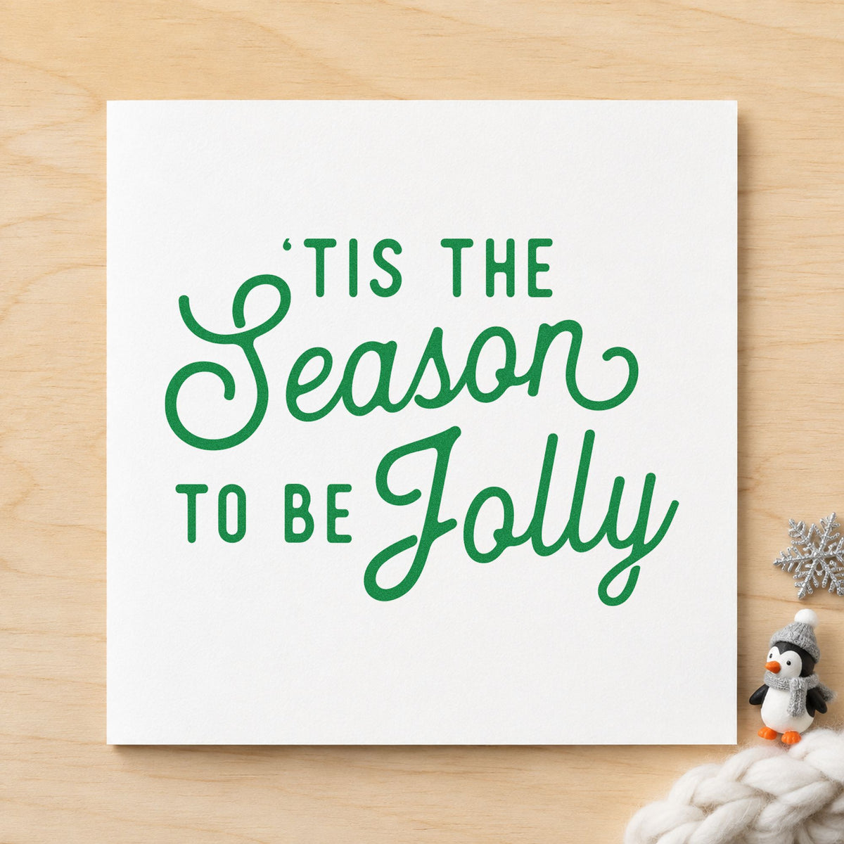 Tis The Season Jolly Script craft stamp in green ink on cardstock, an easy option for season album page.