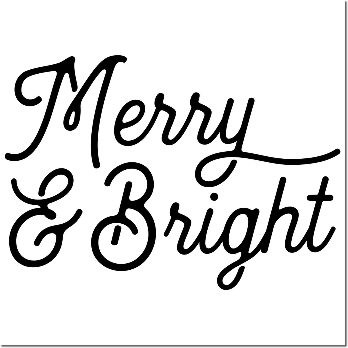 Black cursive Merry & Bright holiday stamp and seal design on white background