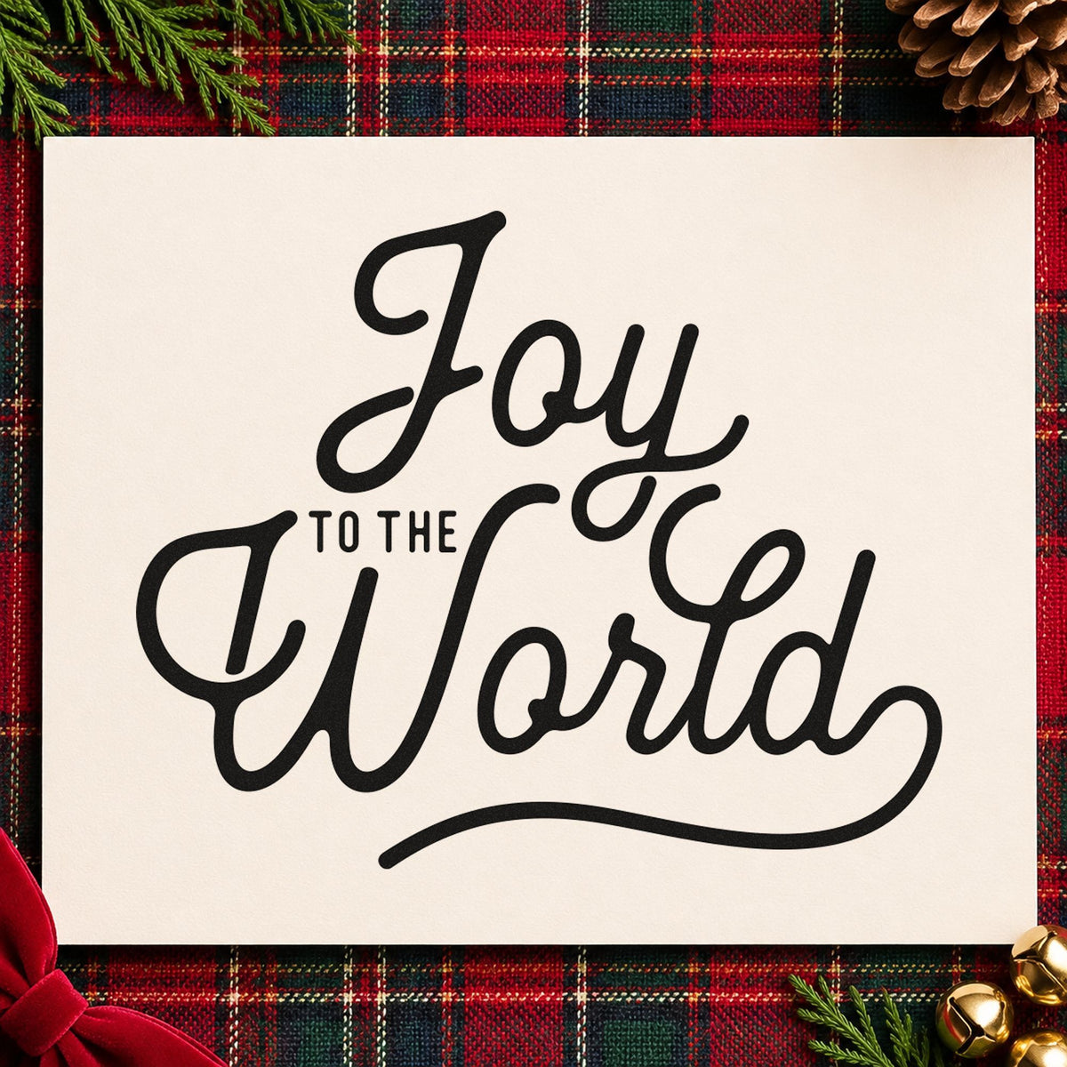 Joy To The World Script rubber stamp printed in black ink, ready for lead line sheet and similar paper crafts.
